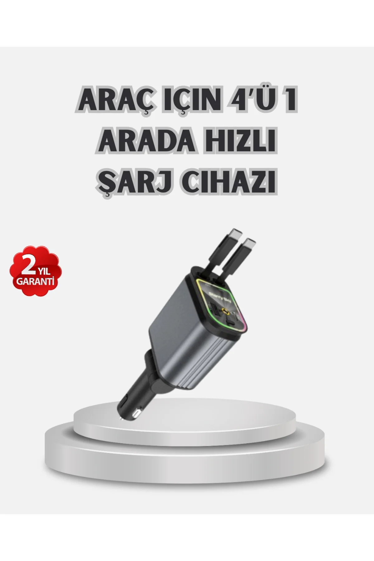 Araç Şarj Cihazı 4 Portlu 66W Hızlı Şarjlı LED Işıklı ve 180° Dön