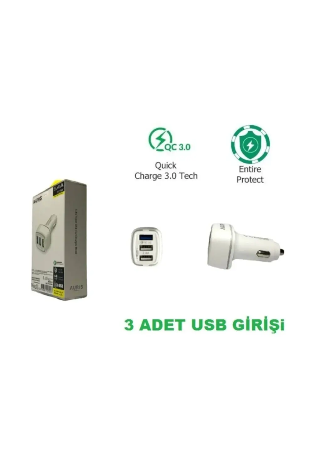 Araç Şarj Cihazı Oto Çakmaklık Şarj Aleti 3 Port Usb Hızlı Şarj 5