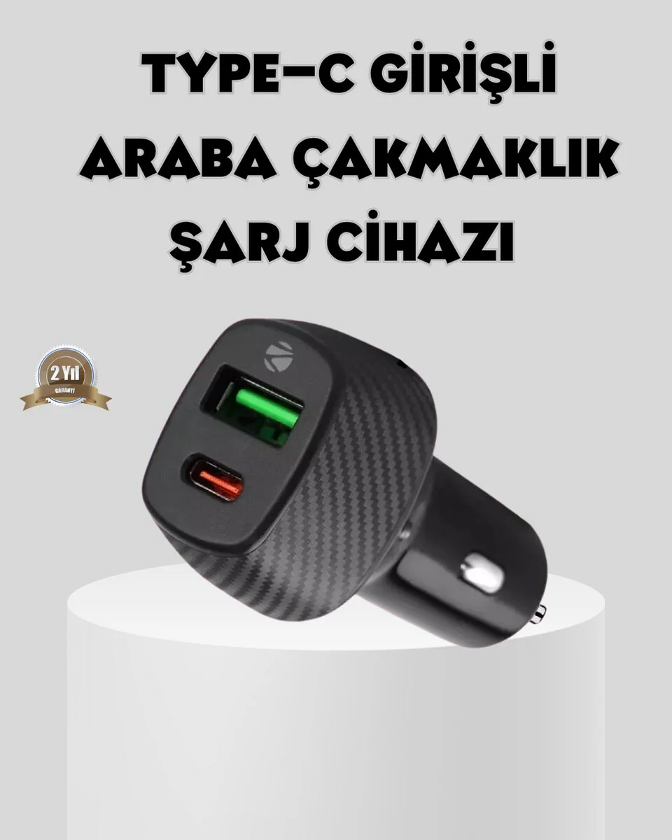 Araç Tipi Hızlı Şarj Adaptörü Type-C PD USB Çift Port - 38W Güçlü ve Kompakt Çözüm