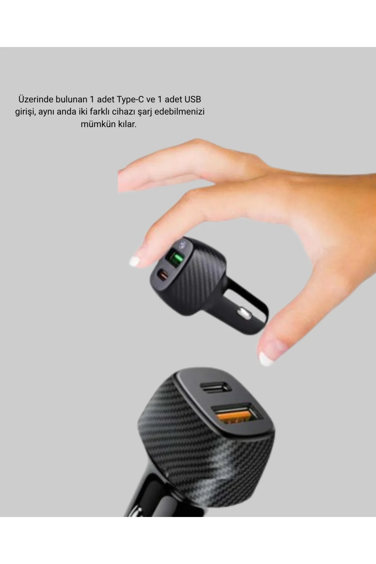 Araç Tipi Hızlı Şarj Adaptörü Type-C PD USB Çift Port Kompakt