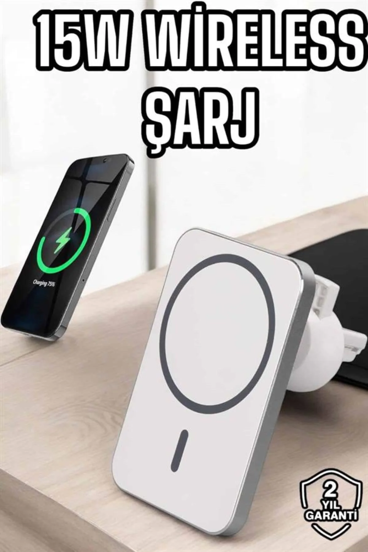 araç uyumlu Kablosuz 15W Taşınabilir Şarj Aleti Çift Kablo