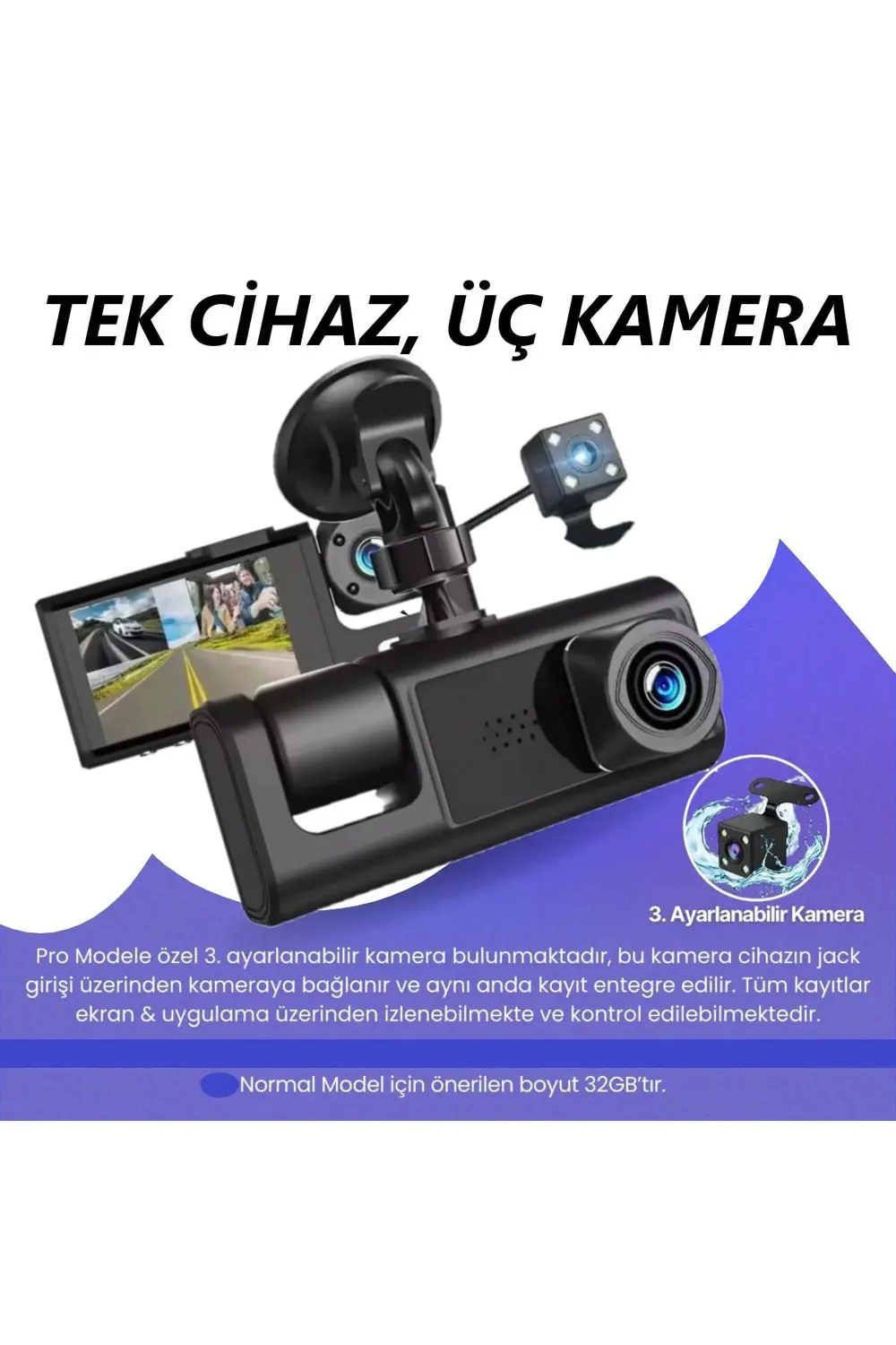Araç Wi-fi Güvenli Sürüş Kamerası SHD Ön İç Arka 3 Kameralı G-sen Araç Wi-fi Güvenli Sürüş Kamerası SHD Ön İç Arka 3 Kameralı G-sen