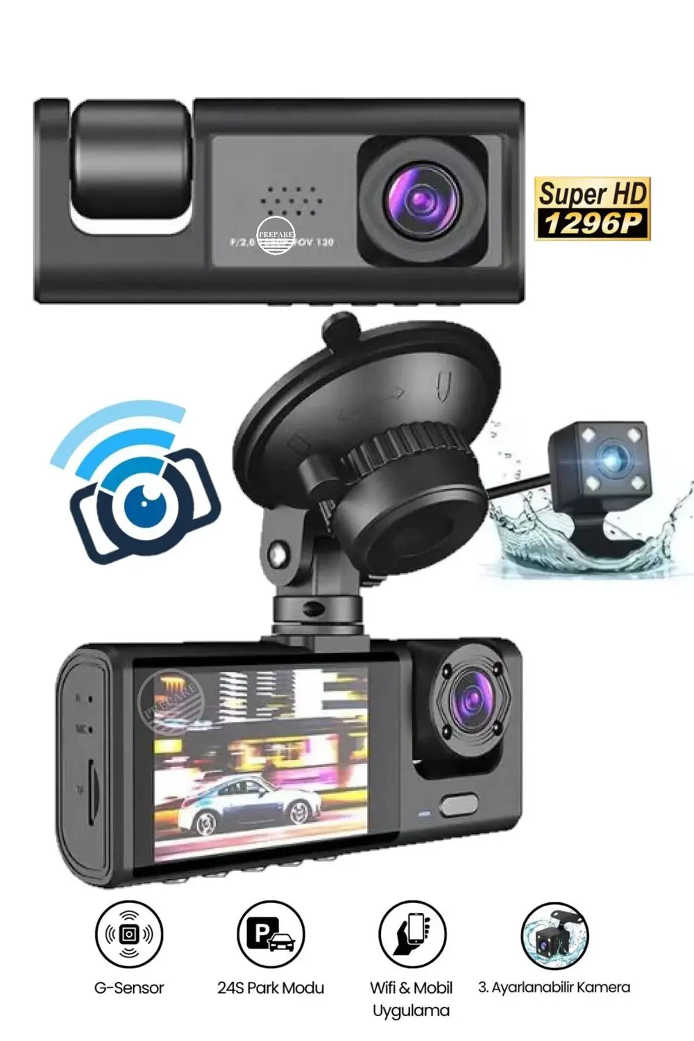 Araç Wi-fi Güvenli Sürüş Kamerası SHD Ön İç Arka 3 Kameralı G-sen Araç Wi-fi Güvenli Sürüş Kamerası SHD Ön İç Arka 3 Kameralı G-sen