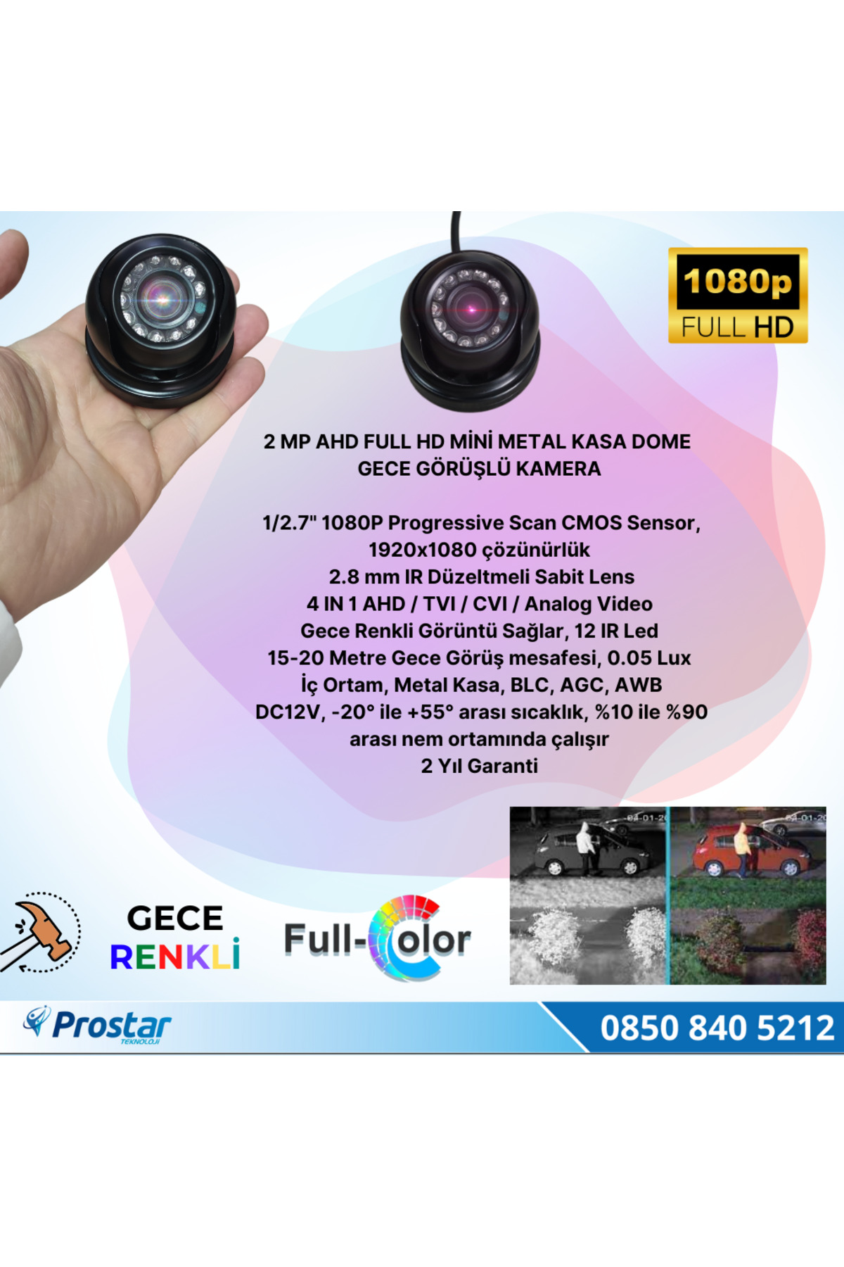Navistar Araçlar İçin Mini Metal Dome 2 Mp Full Hd Gece Renkli Görüşlü Kam