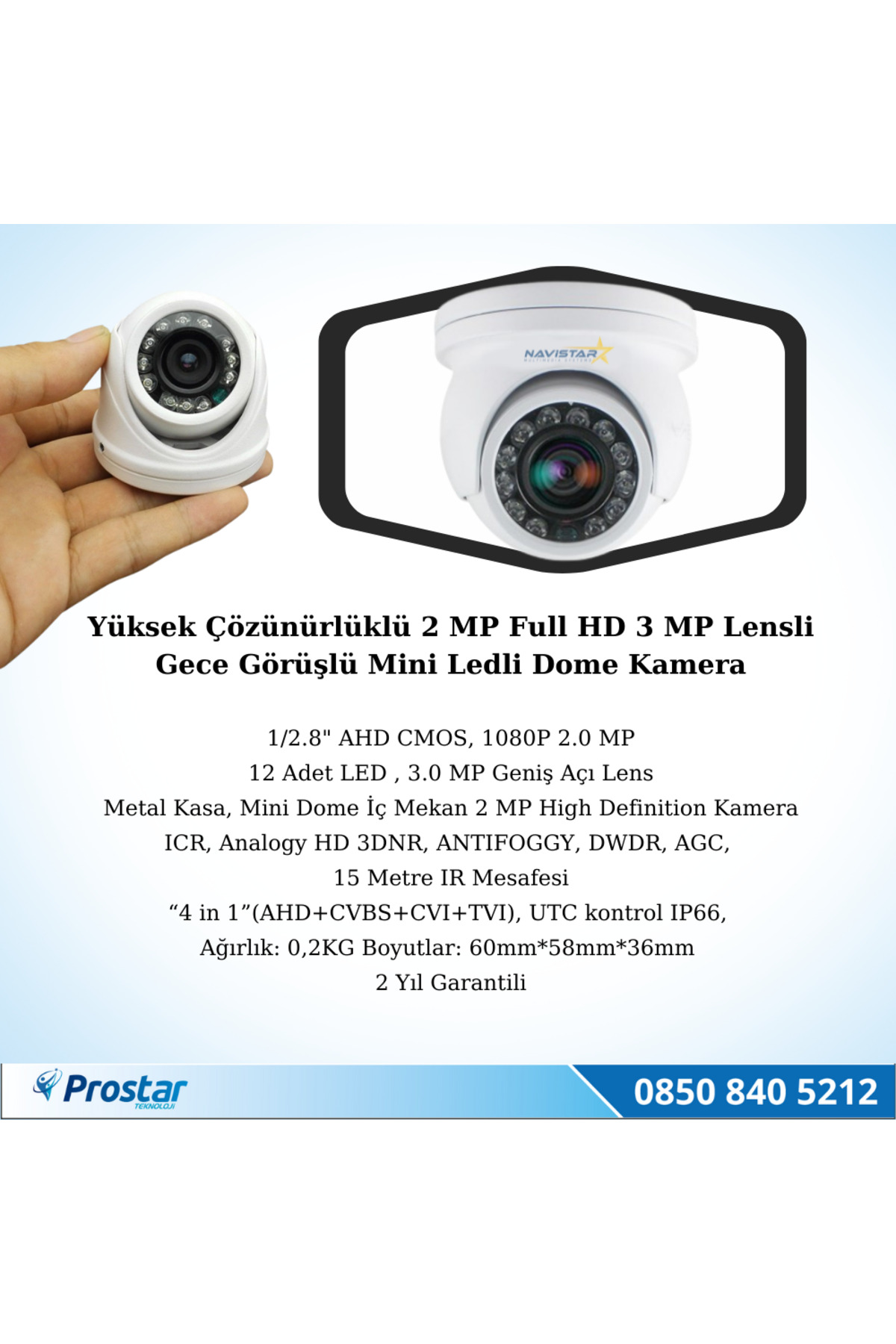 Navistar Araçlar İçin Mini Metal Dome 2 Mp Full Hd Gece Görüşlü Kamera Gen
