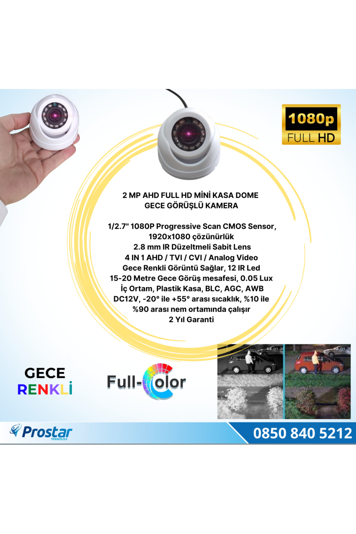 Navistar Araçlar İçin Mini Plastik Dome 2 Mp Full Hd Gece Renkli Görüşlü K