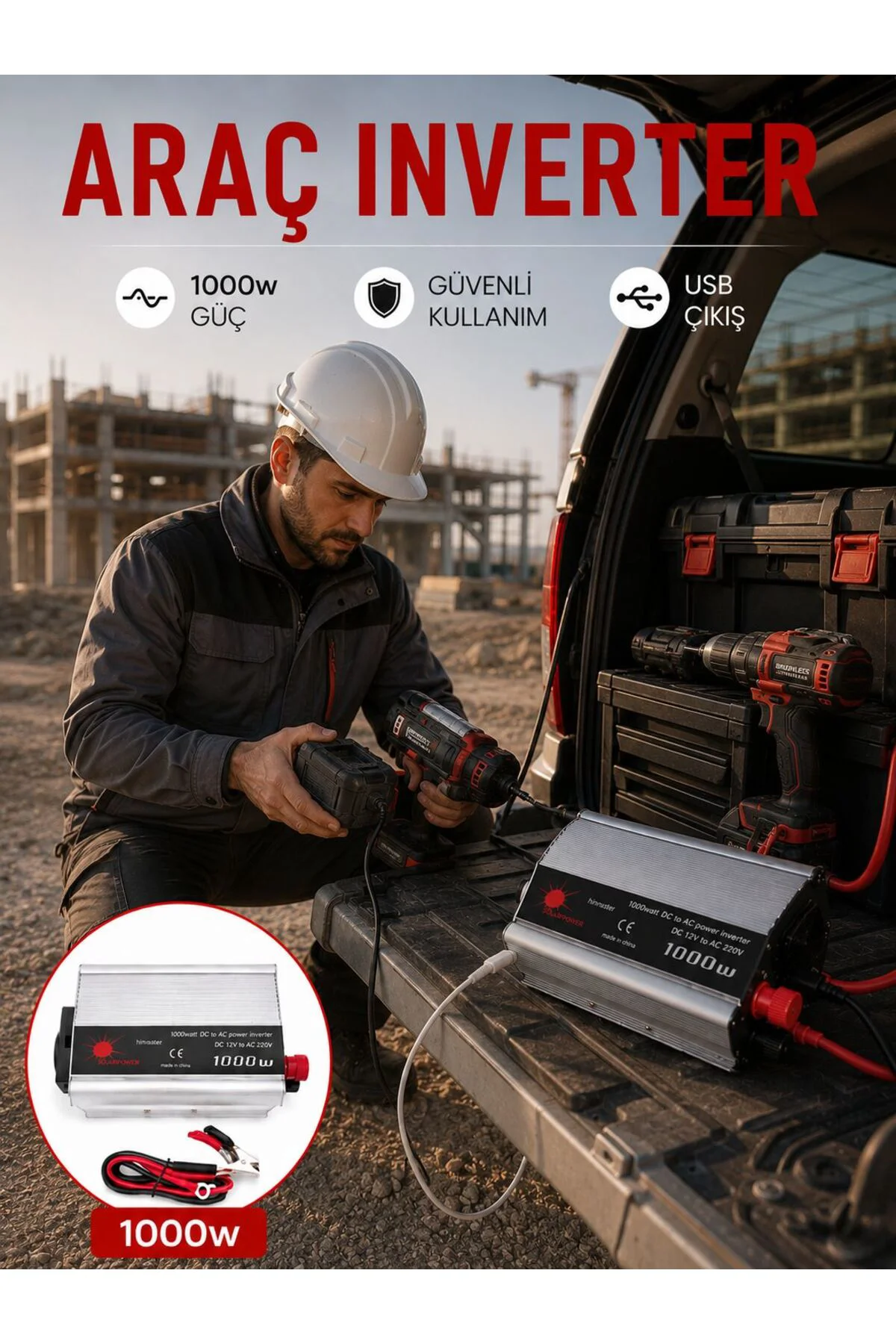 Araçtan Elektrik Kullanımı Sağlayan 1000W Akü İnvertör