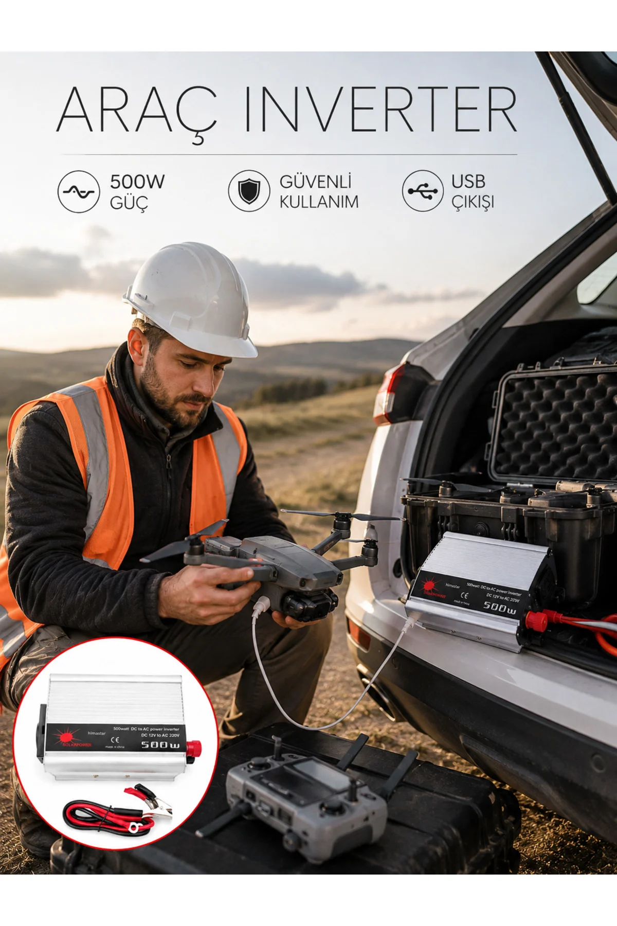 Araçtan Ev Tipi Priz 500W Kullanımı İnvertör