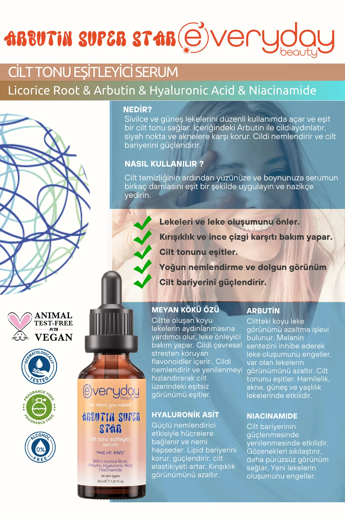 Arbutin Super Star Cilt Tonu Eşitleyici Serum 30ml Sivilce Güneş Leke Karşıtı Aydınlatıcı - Görsel 6
