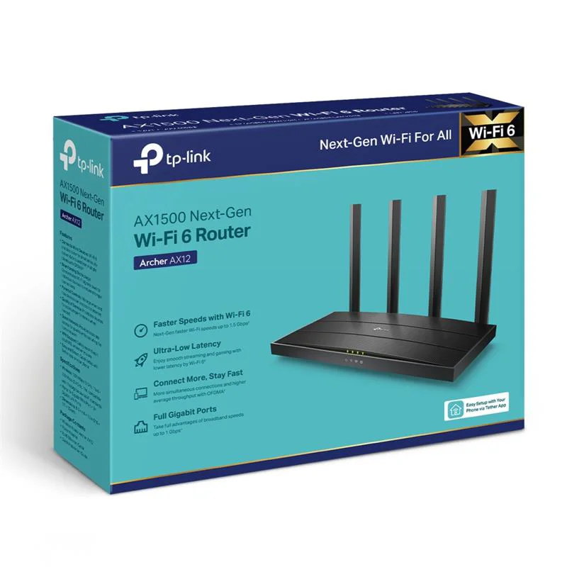 Archer AX12 Wi-Fi 6 Router – 1501 Mbps Hız, 4 Port Gigabit, OpenVPN Güvenlik Fiyatı, Yorumları ve Özellikleri