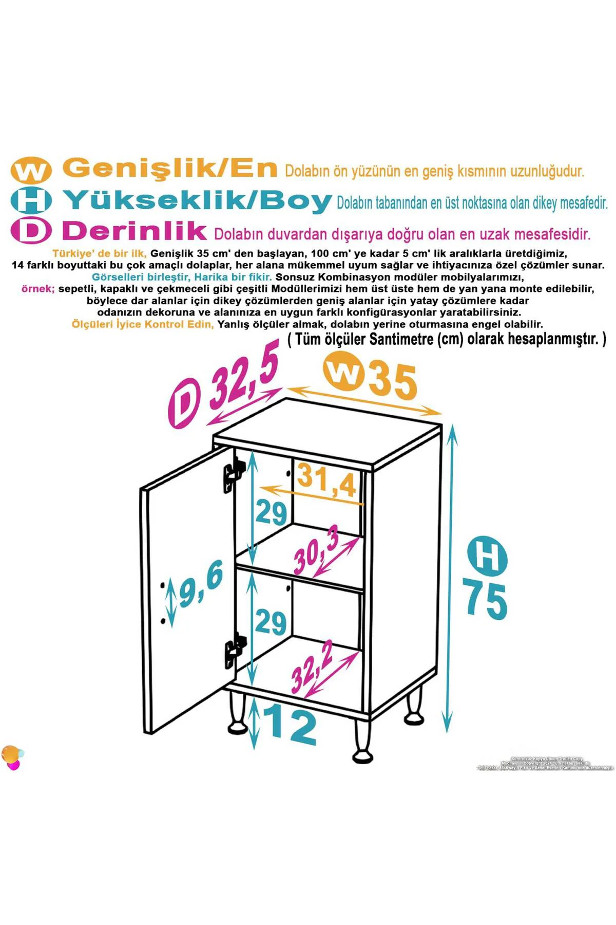 Arden 35 cm Beyaz 2 Bölmeli Banyo Düzenleyici Dolap 1 Raflı Çok A