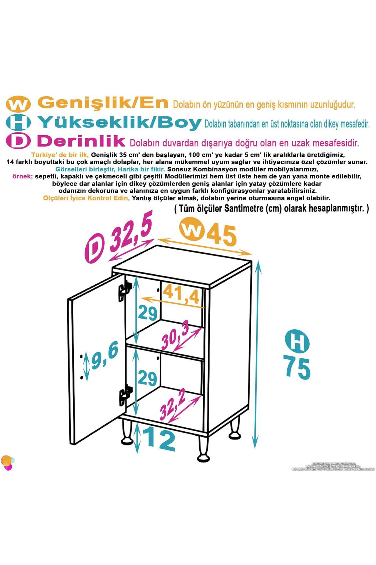 Arden 45 cm Beyaz 2 Bölmeli Banyo Düzenleyici Dolap 1 Raflı Çok A