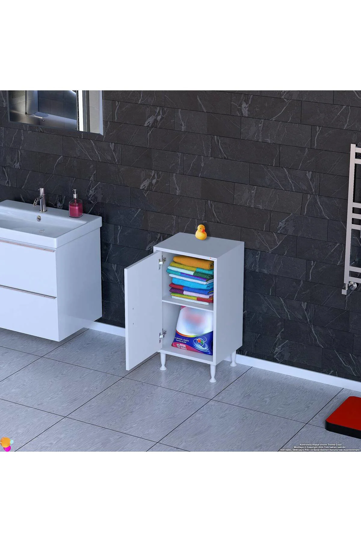 Arden 50 cm Beyaz 2 Bölmeli Banyo Düzenleyici Dolap 1 Raflı Çok A