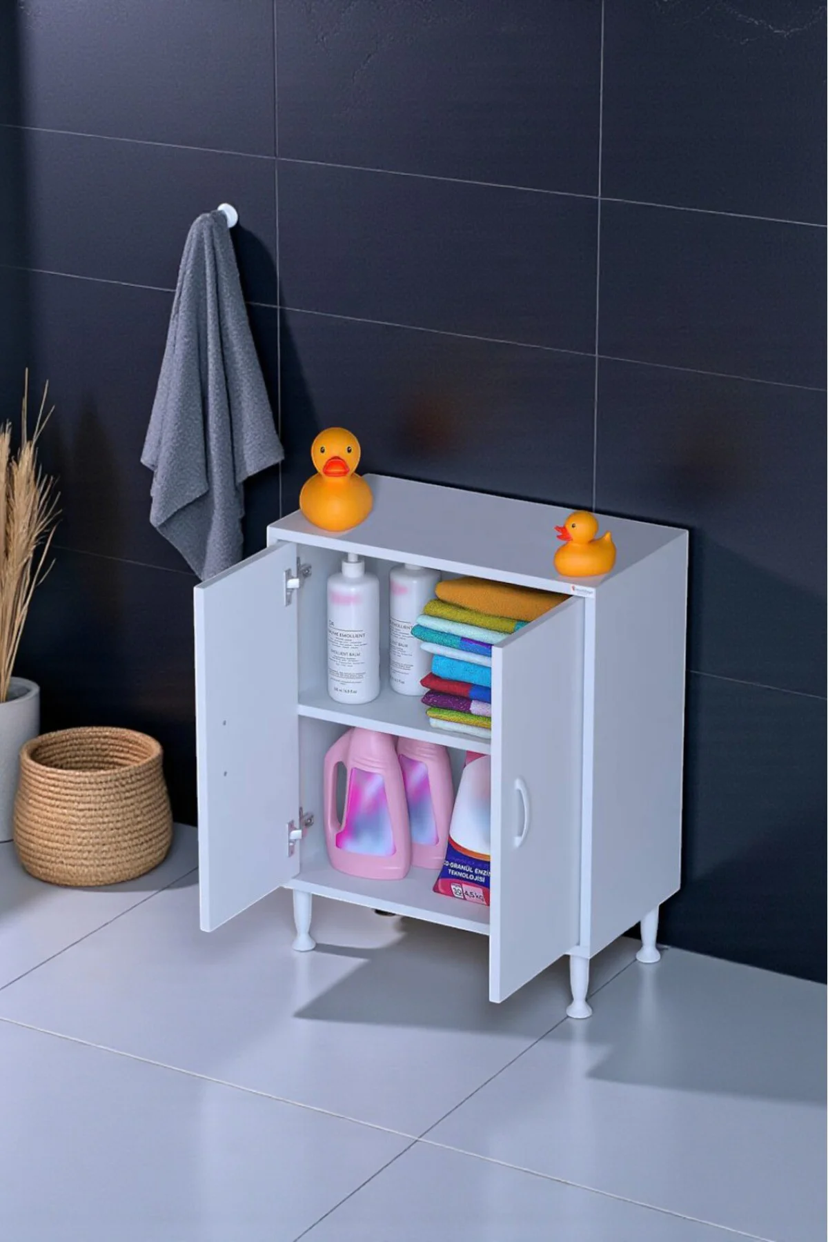 Arden 55 cm Beyaz 2 Bölmeli Banyo Düzenleyici Dolap 1 Raflı Çok A