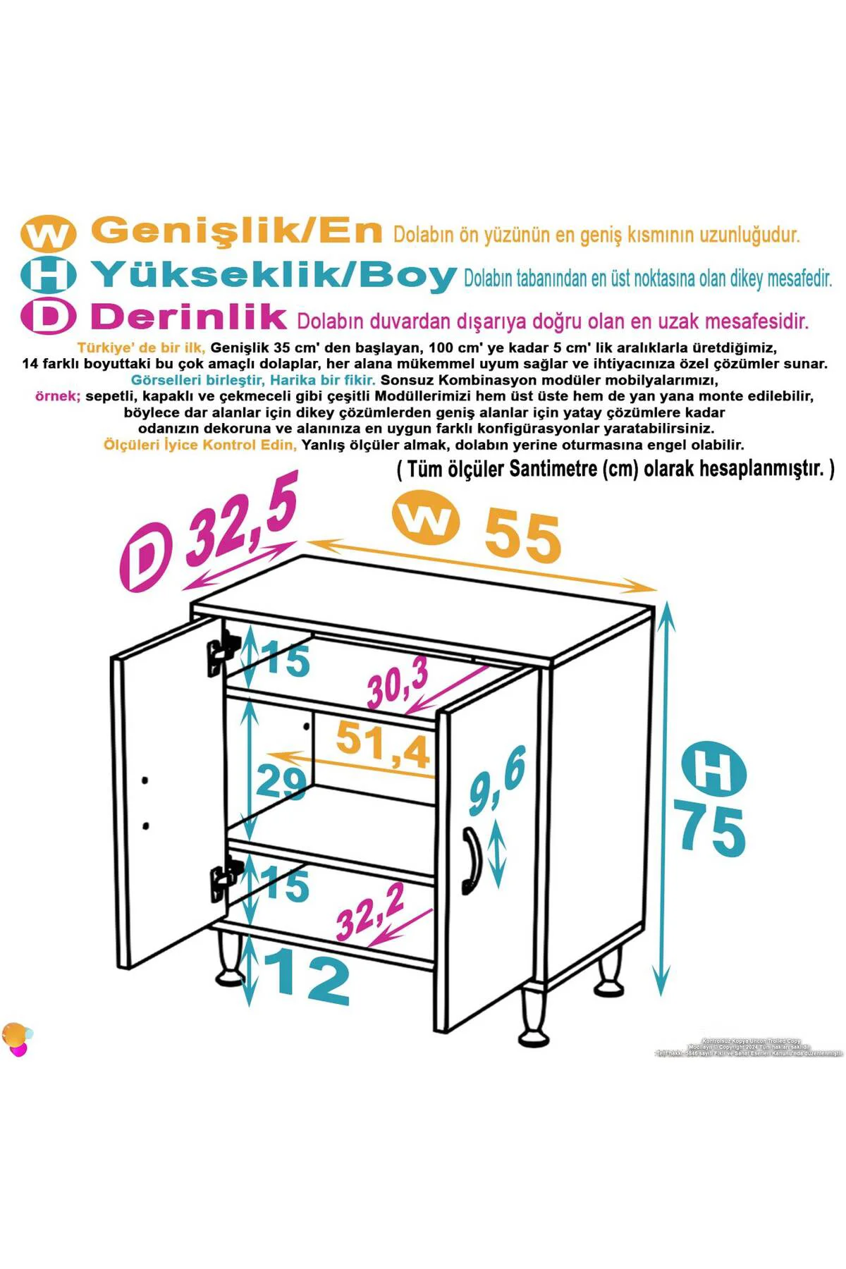 Arden 55 cm Beyaz 2 Bölmeli Banyo Düzenleyici Dolap 1 Raflı Çok A
