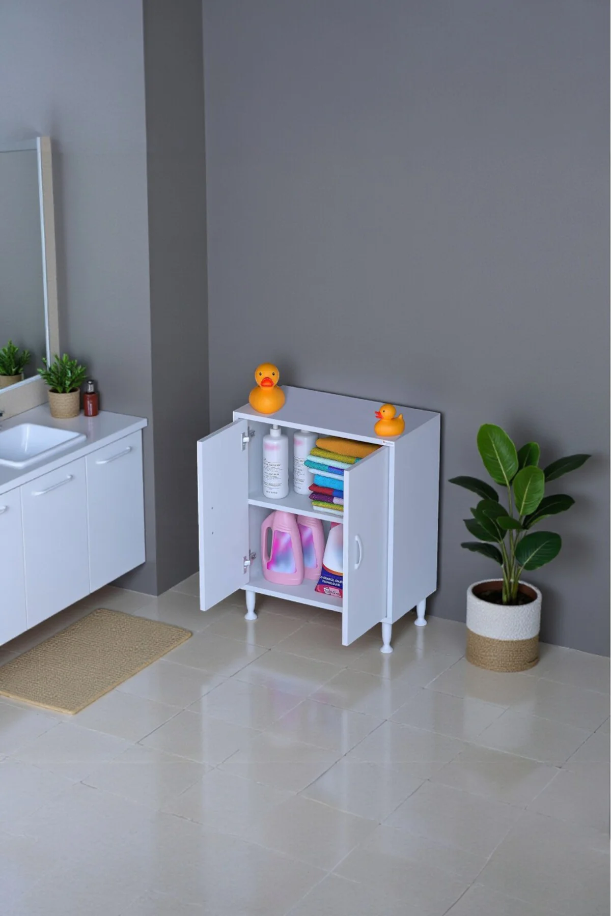 Arden 65 cm Beyaz 2 Bölmeli Banyo Düzenleyici Dolap 1 Raflı Çok A Arden 65 cm Beyaz 2 Bölmeli Banyo Düzenleyici Dolap 1 Raflı Çok A
