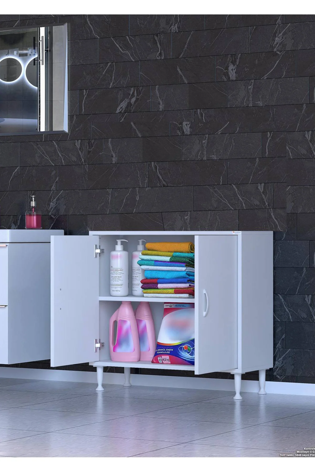 Arden 70 cm Beyaz 2 Bölmeli Banyo Düzenleyici Dolap 1 Raflı Çok A