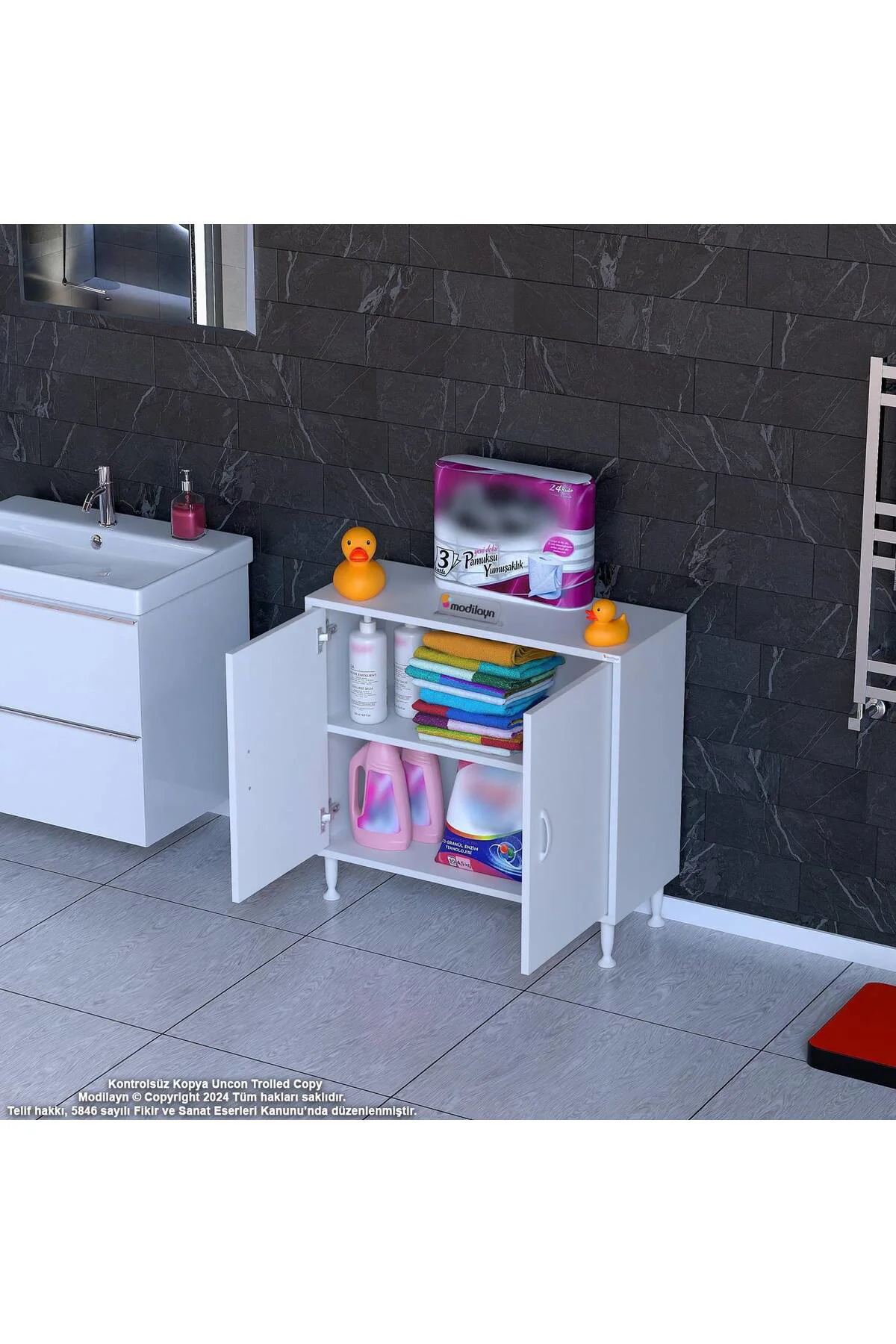 Arden 70 cm Beyaz 2 Bölmeli Banyo Düzenleyici Dolap 1 Raflı Çok A