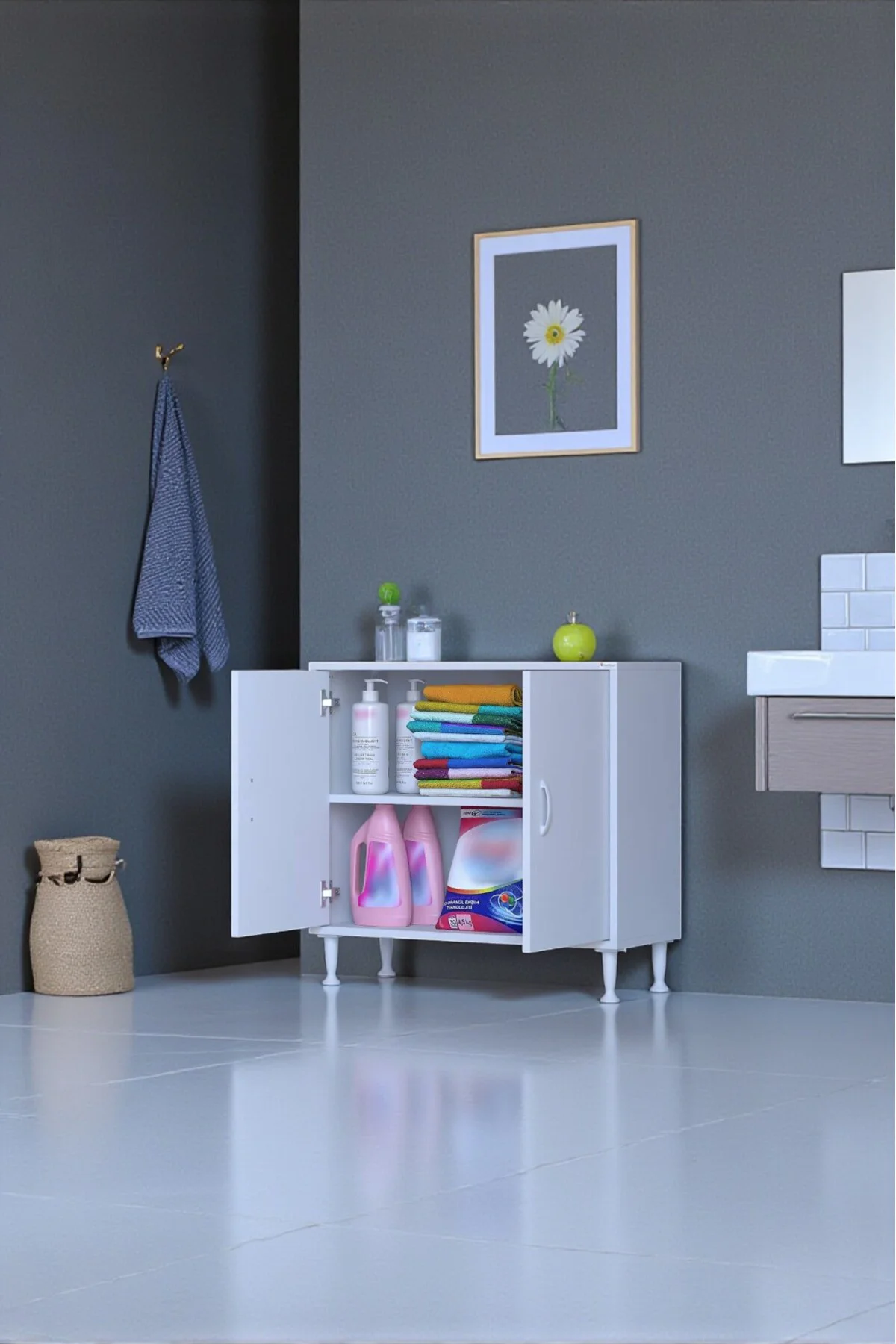 Arden 75 cm Beyaz 2 Bölmeli Banyo Düzenleyici Dolap 1 Raflı Çok A
