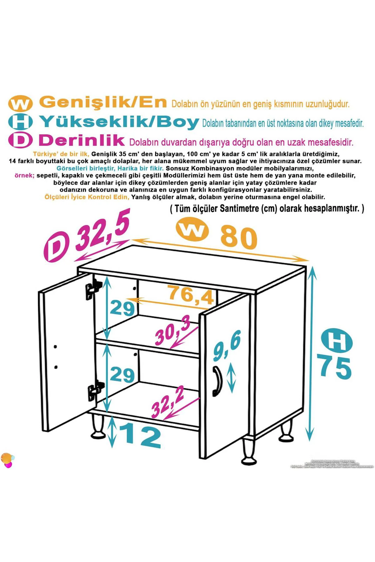 Arden 80 cm Beyaz 2 Bölmeli Banyo Düzenleyici Dolap 1 Raflı Çok A