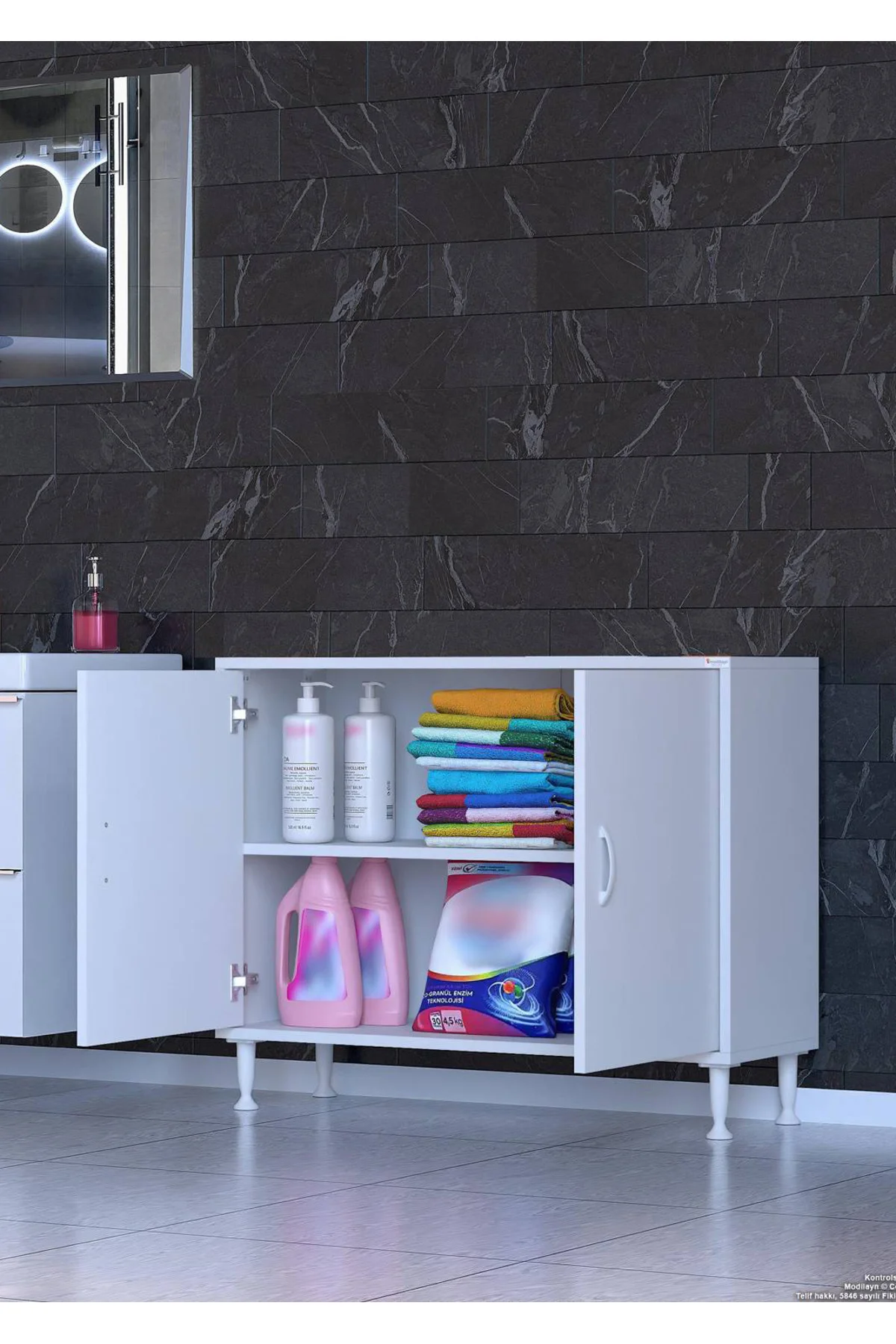 Arden 95 cm Beyaz 2 Bölmeli Banyo Düzenleyici Dolap 1 Raflı Çok A Arden 95 cm Beyaz 2 Bölmeli Banyo Düzenleyici Dolap 1 Raflı Çok A