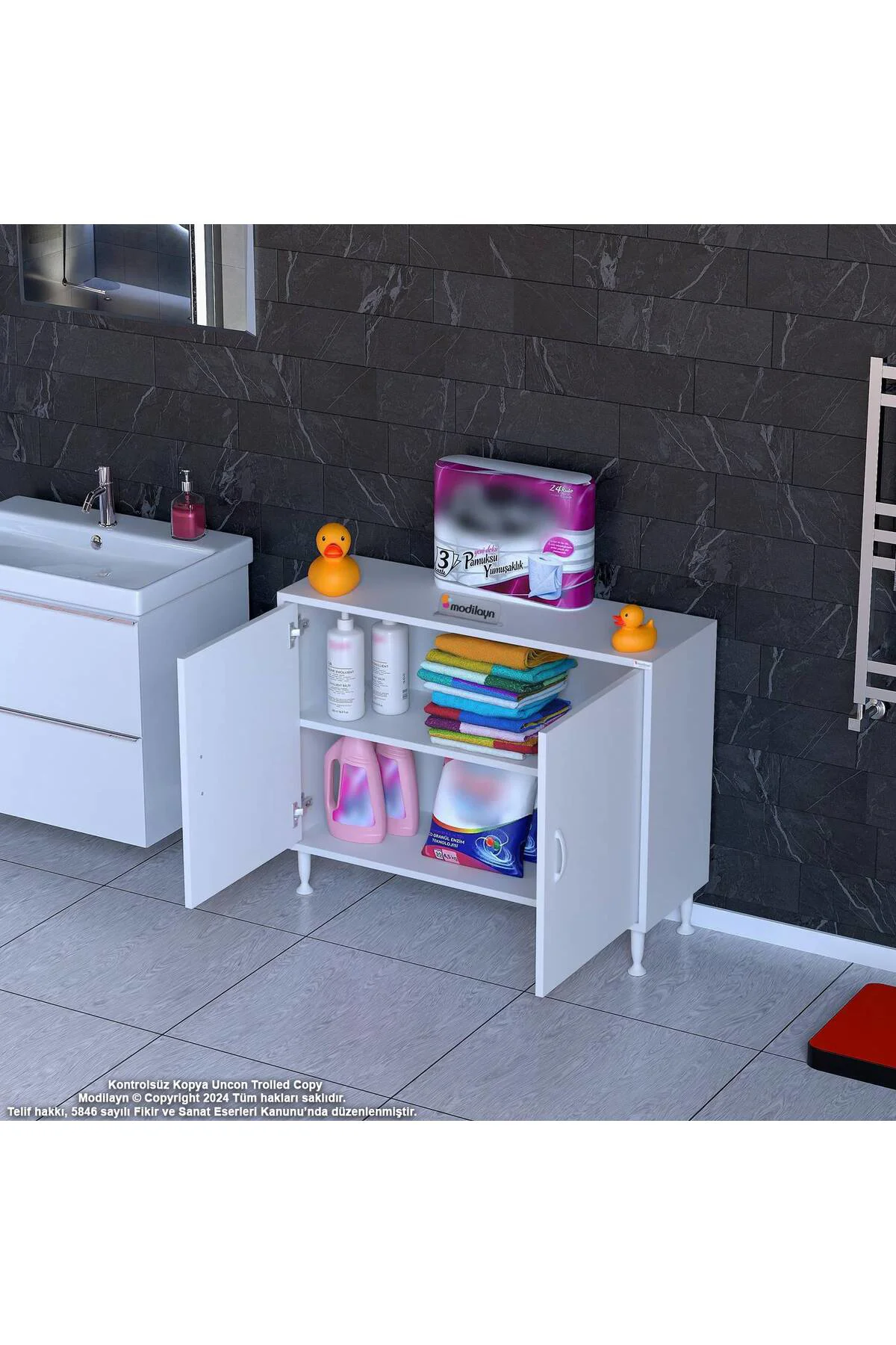 Arden 95 cm Beyaz 2 Bölmeli Banyo Düzenleyici Dolap 1 Raflı Çok A Arden 95 cm Beyaz 2 Bölmeli Banyo Düzenleyici Dolap 1 Raflı Çok A