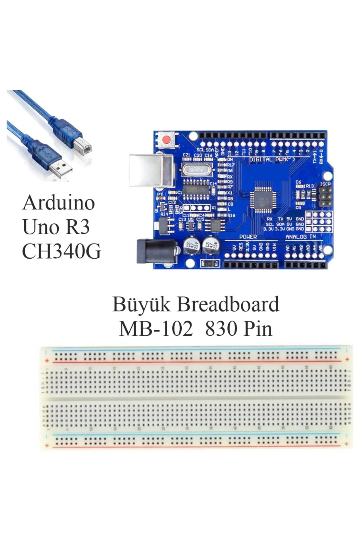 Arduino ile Uyumlu Öğreniyorum Seti - UNO R3 (CH340 Çip) - 46 Çeş