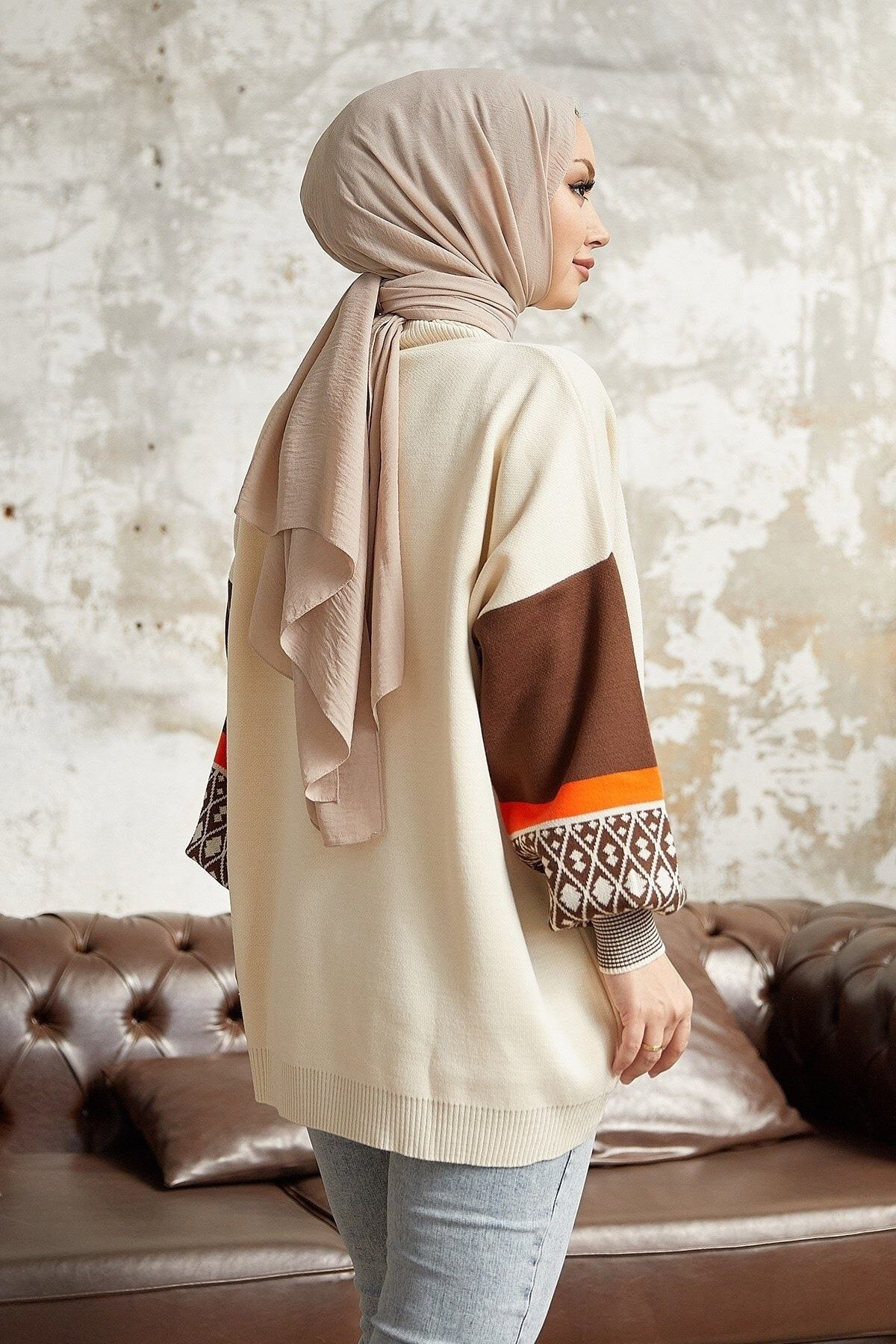 Karlek Aren Kolu Etnik Desen Triko Kazak