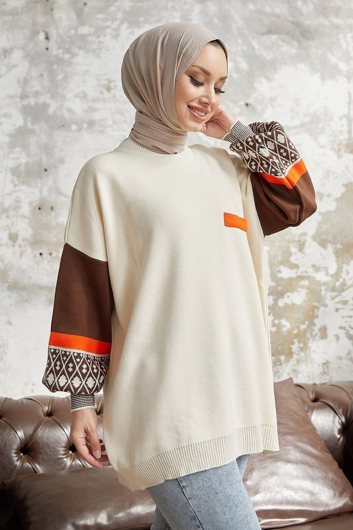 Karlek Aren Kolu Etnik Desen Triko Kazak