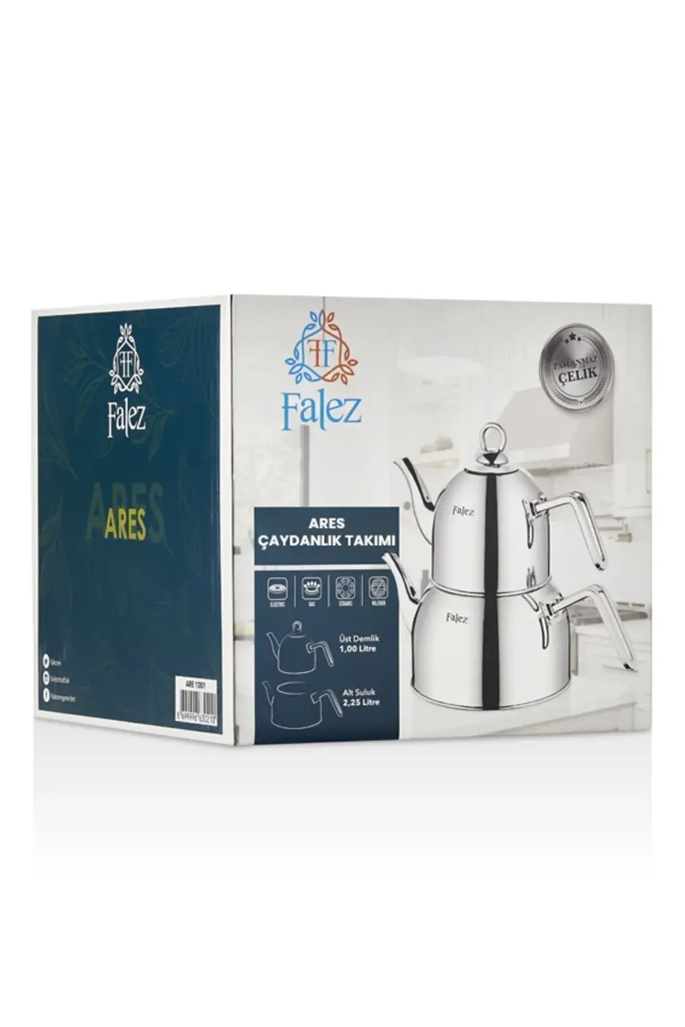 Ares Orta Boy Çelik Çaydanlık Takımı falez