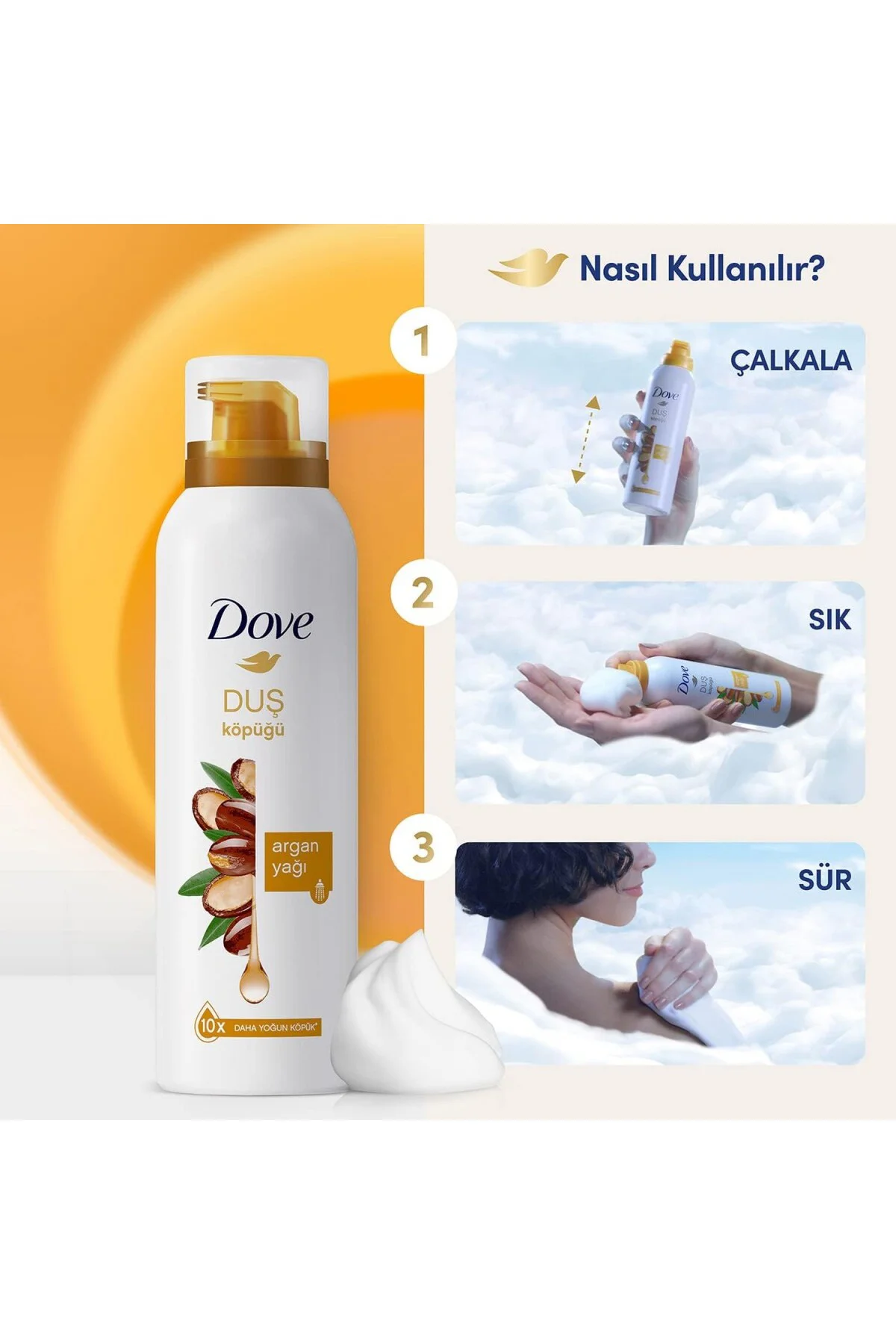 Argan Yağı Duş Köpüğü,10 Kat Daha Yoğun Köpüğe Sahip Kremsi Formü