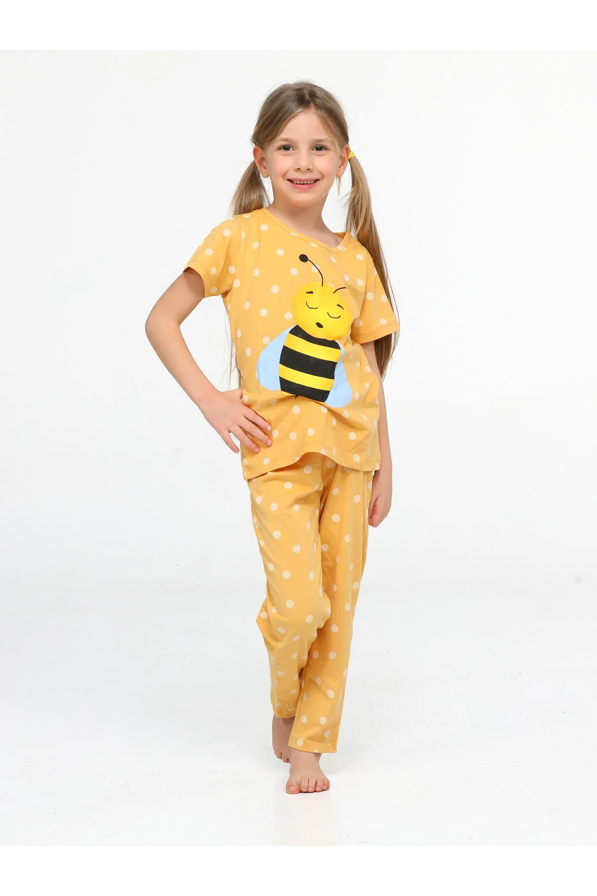 Arı Puanlı Kız Çocuk Pijama Takım