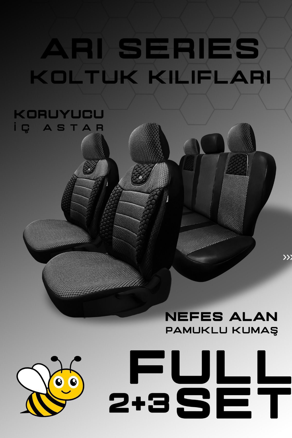 ARI Serisi Siyah Ticari 2+1 Modüler Oto Koltuk Kılıfı Seti - Evre
