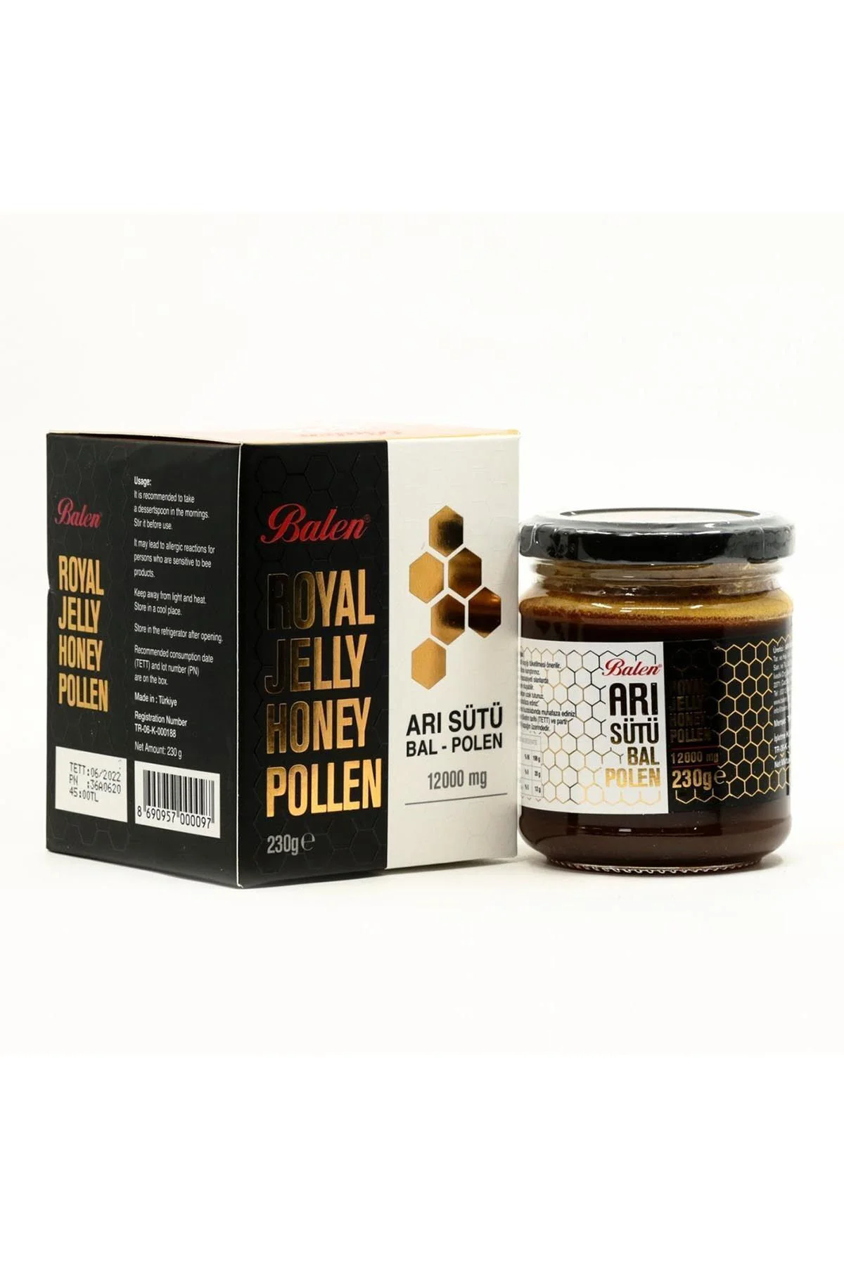 Arı Sütü Bal Polen Süper Doz (12000 MG) 230 gr 3 Adet