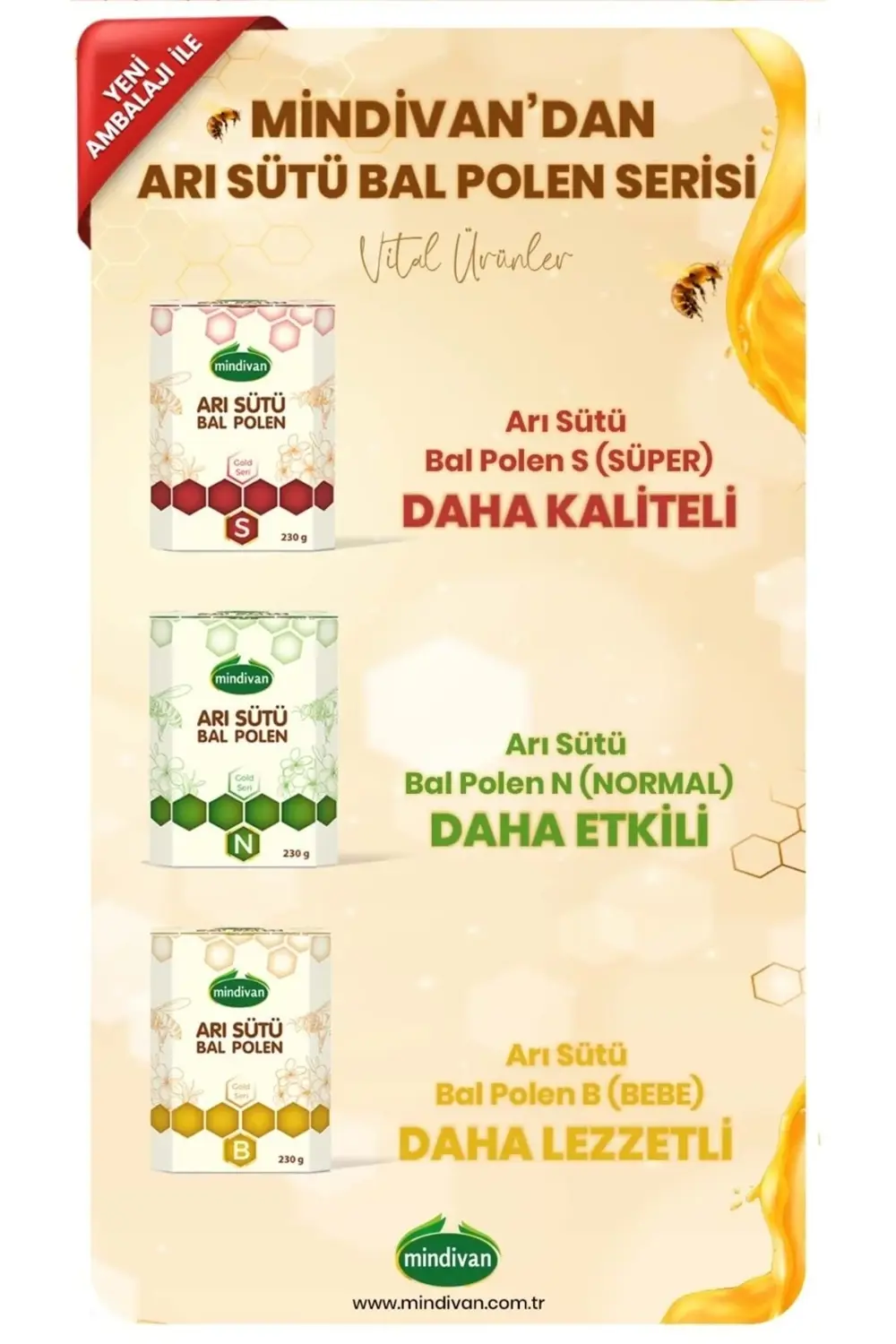Mindivan Arı Sütü Bal Polen (Süper) 230 G
