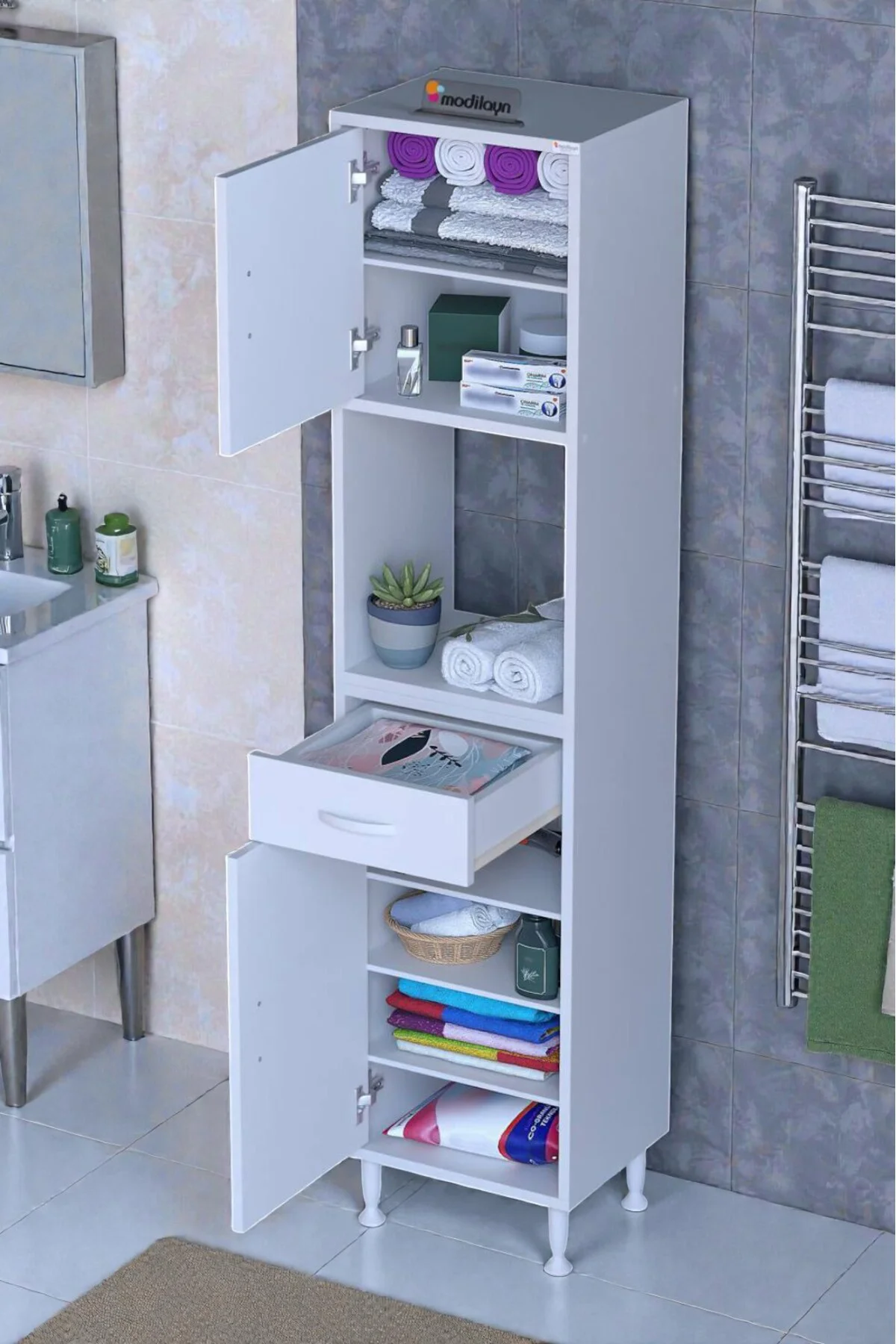 Aria 2 Kapak 4 Raflı 45 cm Beyaz Dolap 45x173x32,5 cm Boyutlarınd Aria 2 Kapak 4 Raflı 45 cm Beyaz Dolap 45x173x32,5 cm Boyutlarınd