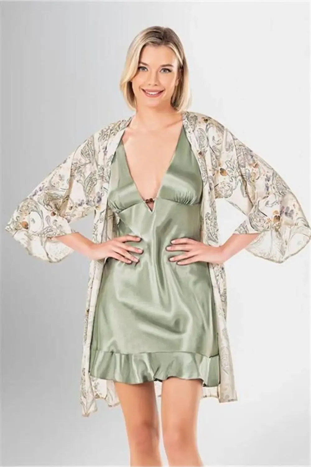 Arias Closet 2 li Kısa Sabahlık Takımı Desenli