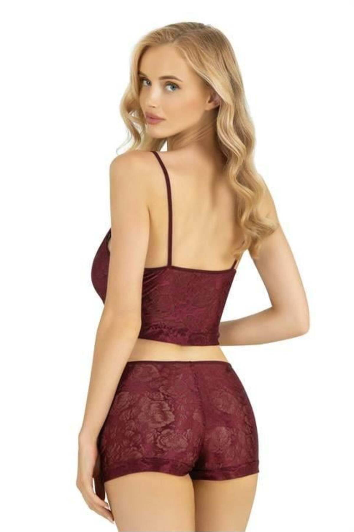 Aria's Closet Arias Closet Bordo Saten Şort Takımı 9219 Ozn-22602