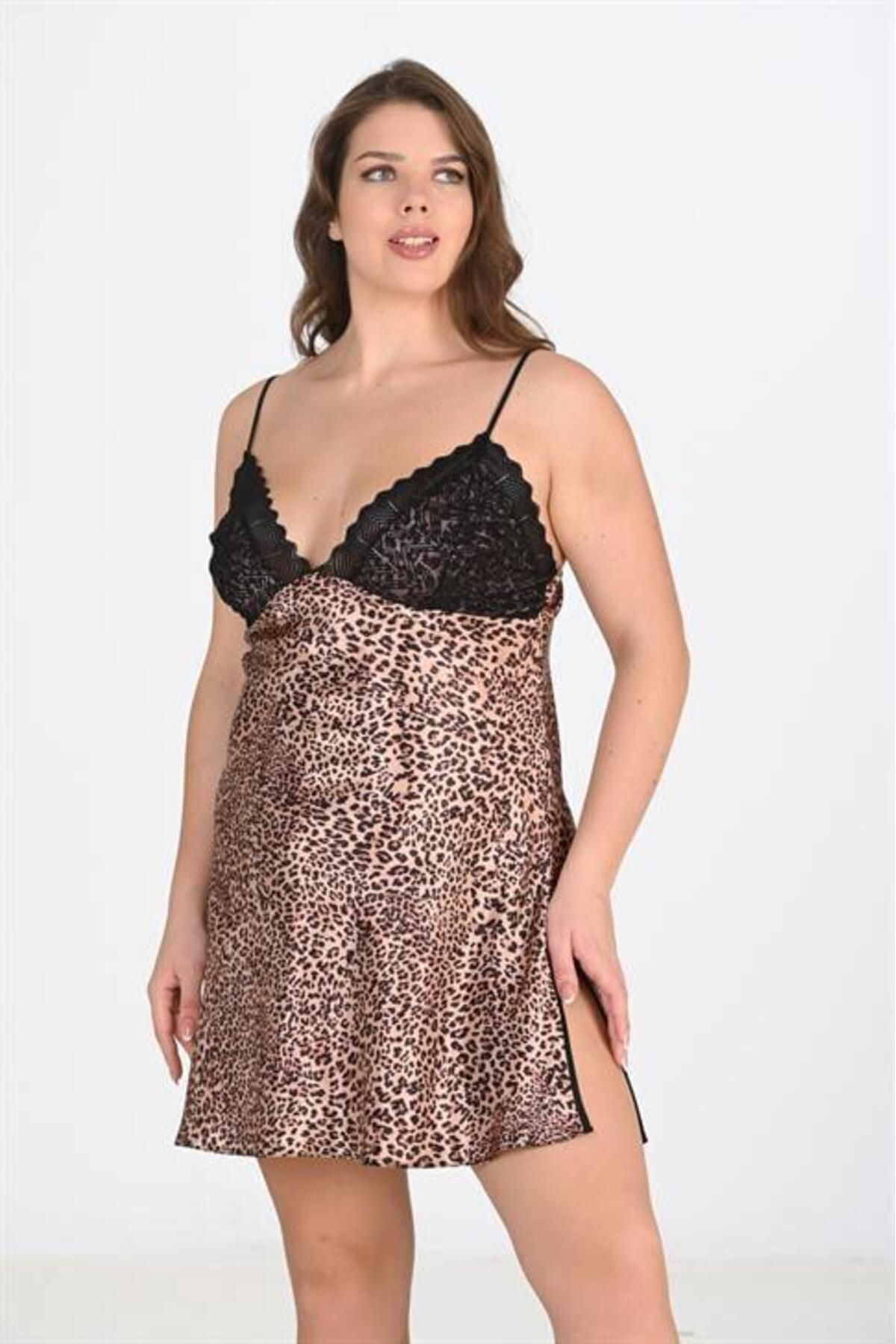Aria's Closet Arias Closet Büyük Beden 2Li Leopar Sabahlik Takimi Bigsize 6203
