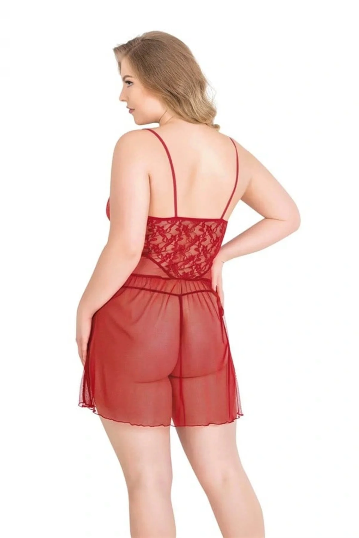 Arias Closet Büyük Beden Kırmızı Kısa Tül Gecelik