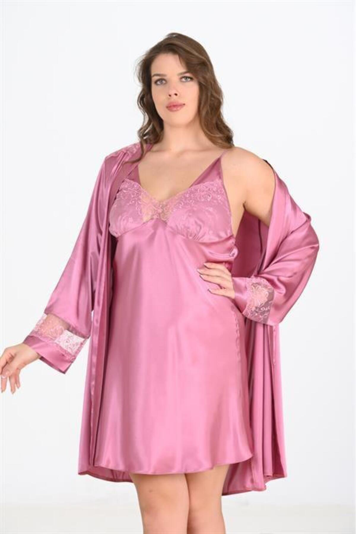 Aria's Closet Arias Closet Büyük Beden 2Li Gülkurusu Sabahlık Takımı Bigsize