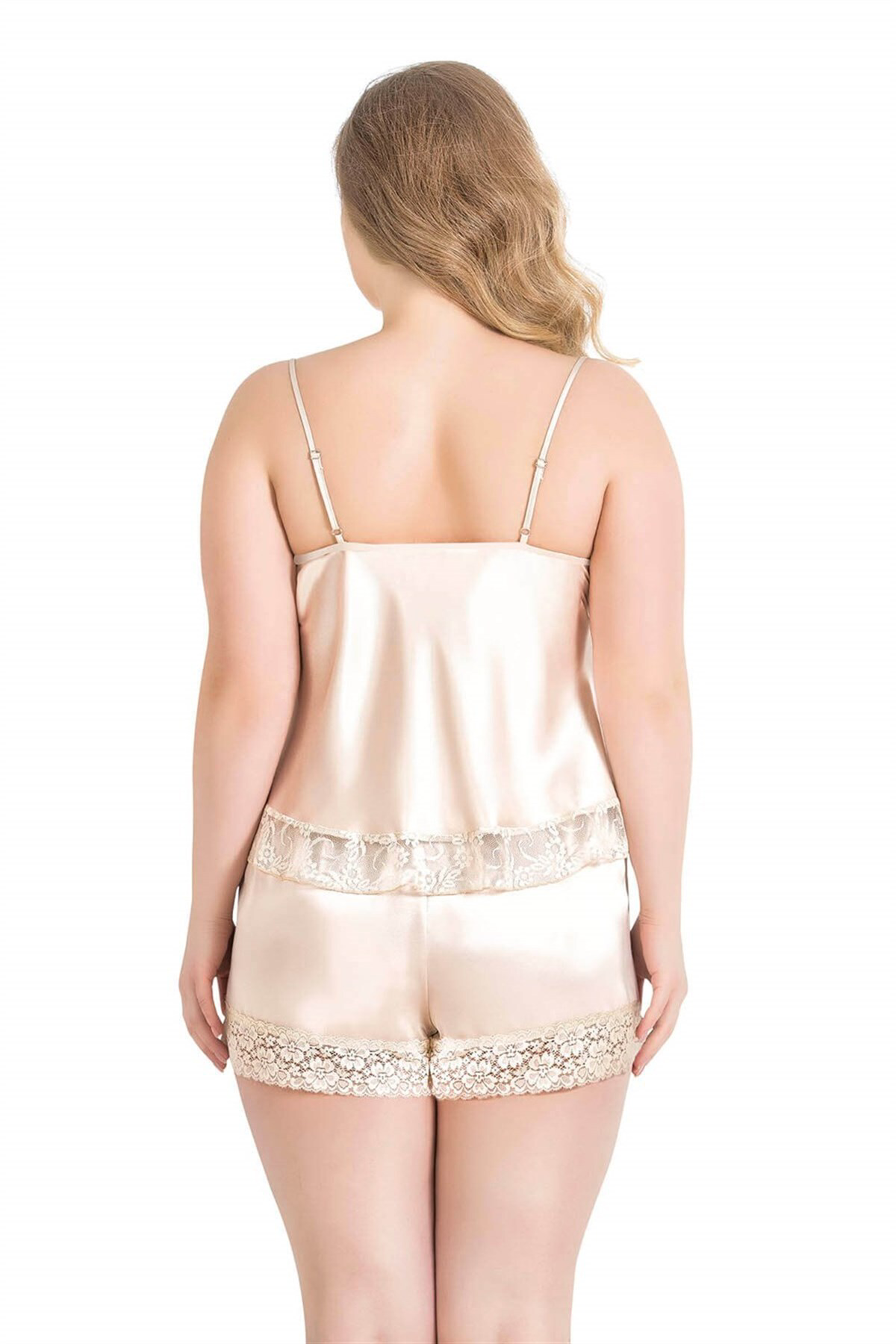 Aria's Closet Arias Closet Büyük Beden Fildişi Saten Babydoll Şort Takımı