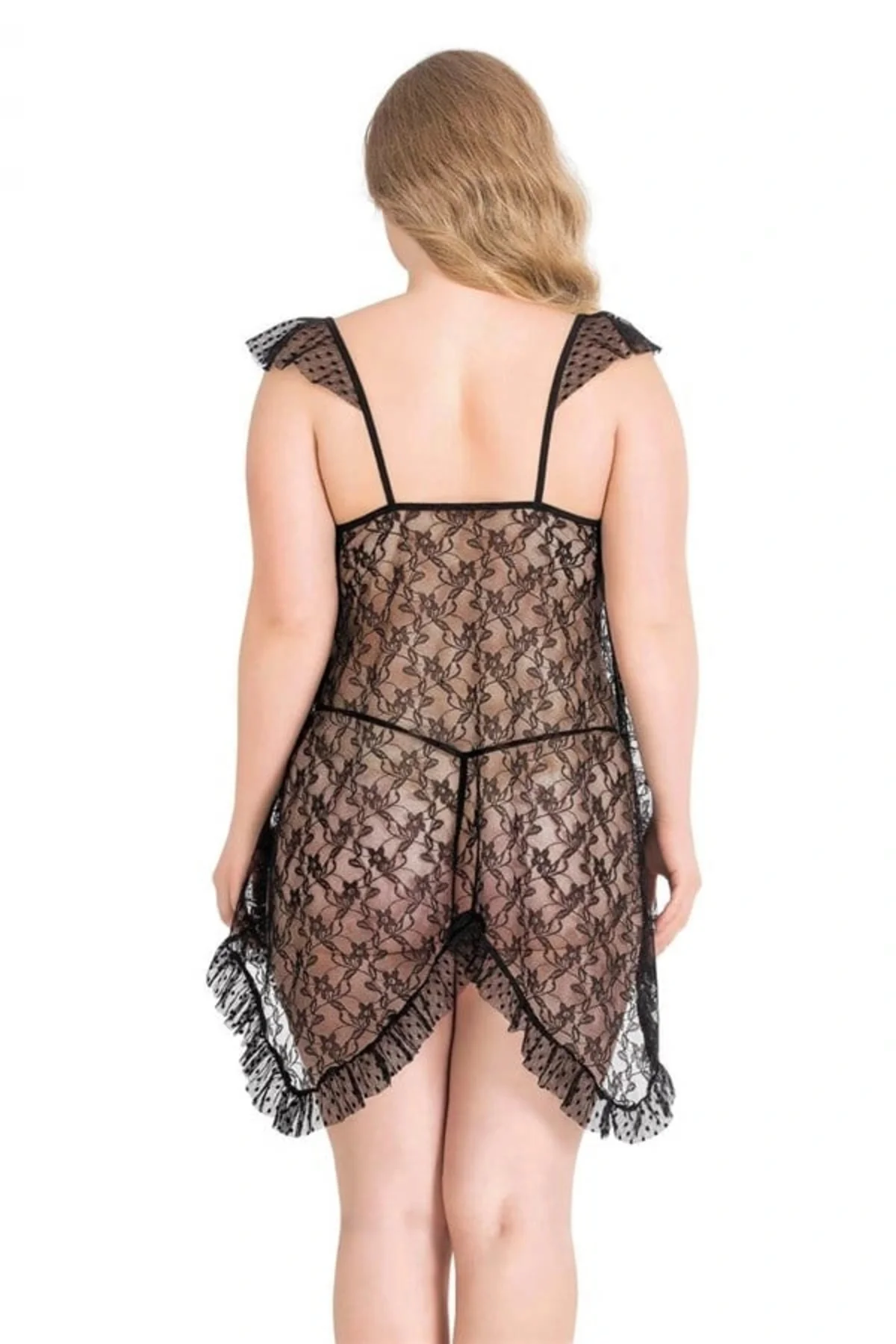 Arias Closet Büyük Beden Siyah Kısa Tül Gecelik