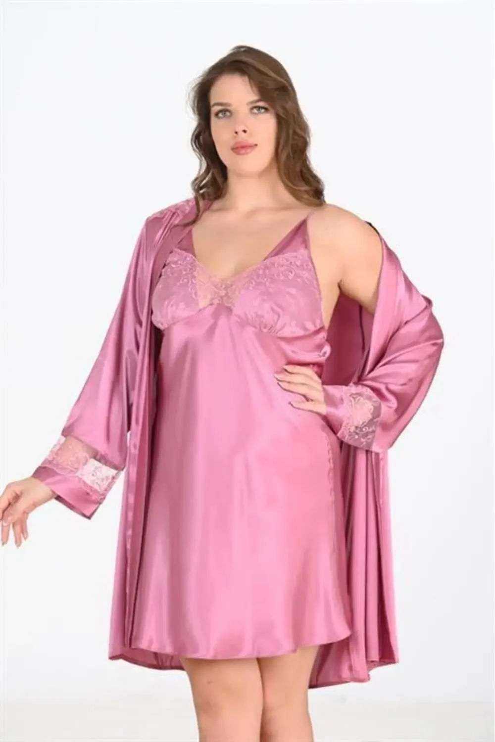 Arias Closet Büyük Beden 2li Gülkurusu Sabahlık Takımı Bigsize Arias Closet Büyük Beden 2li Gülkurusu Sabahlık Takımı Bigsize