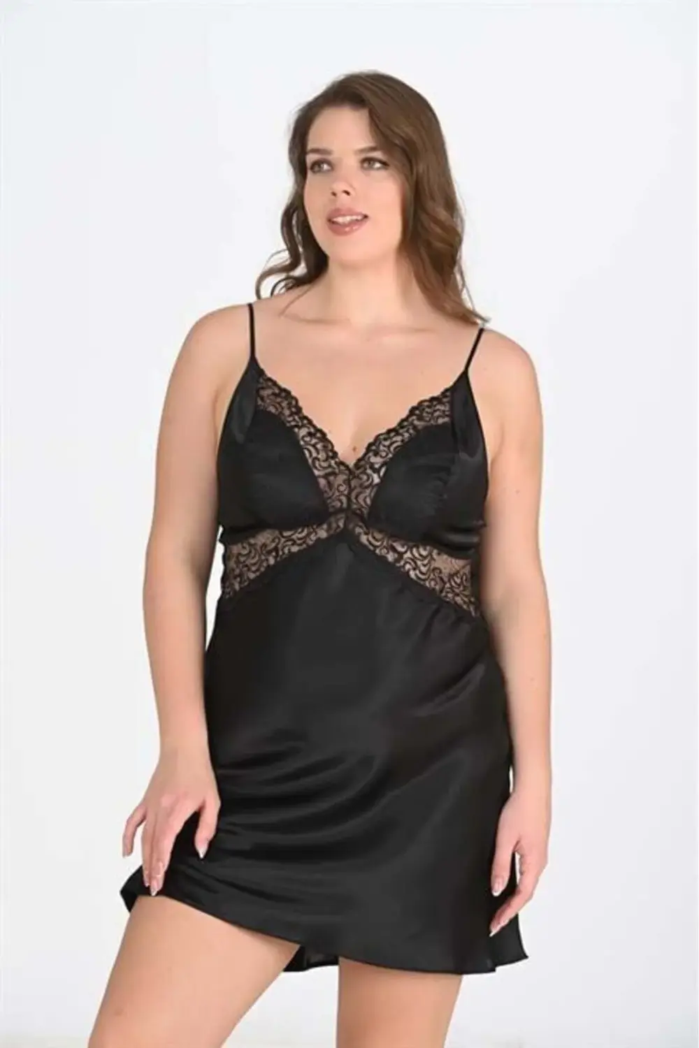 Arias Closet Büyük Beden 2li Siyah Sabahlık Takımı Bigsize