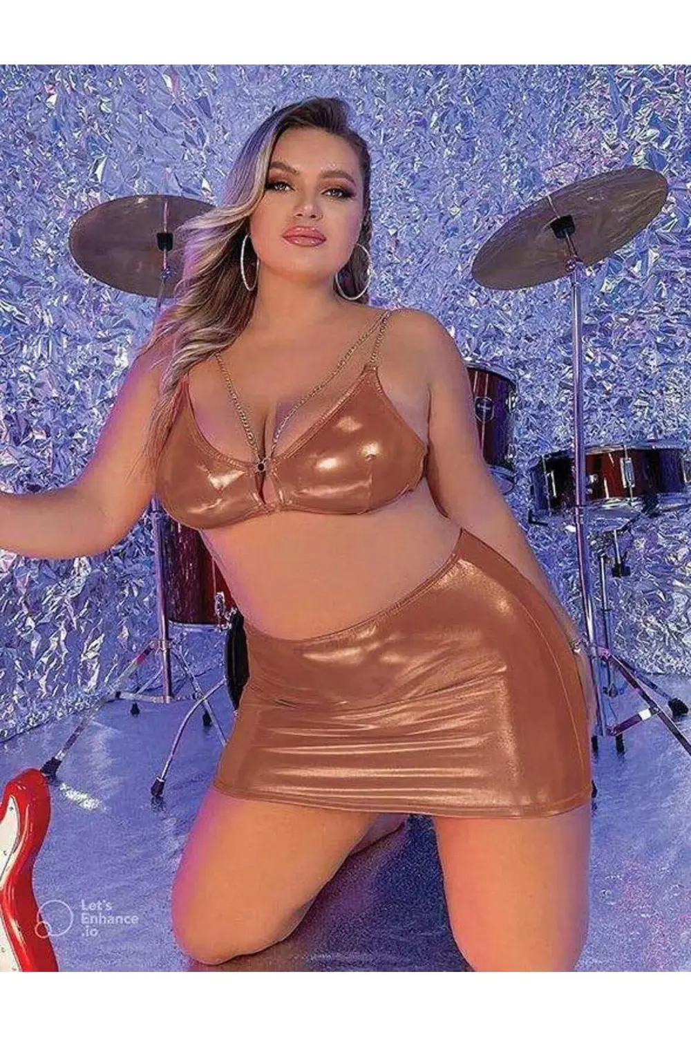 Arias Closet Büyük Beden Kahverengi Deri Zincir Aksesuarlı Etekli Arias Closet Büyük Beden Kahverengi Deri Zincir Aksesuarlı Etekli