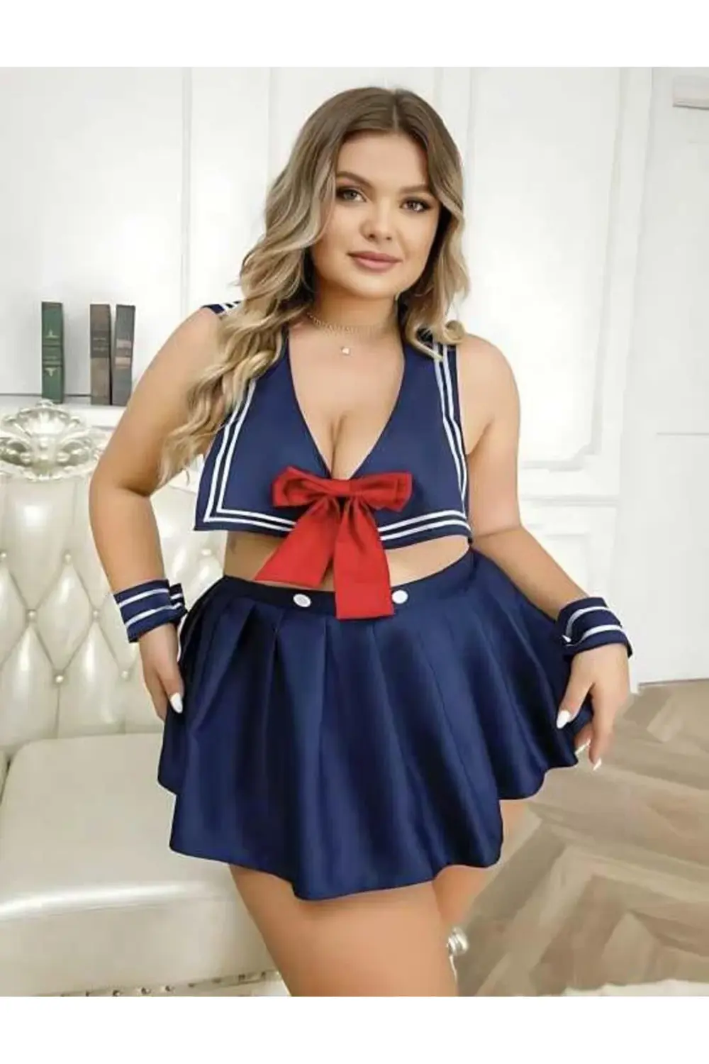 Arias Closet Büyük Beden Lacivert Büstiyerli Kurdela Detaylı Mini