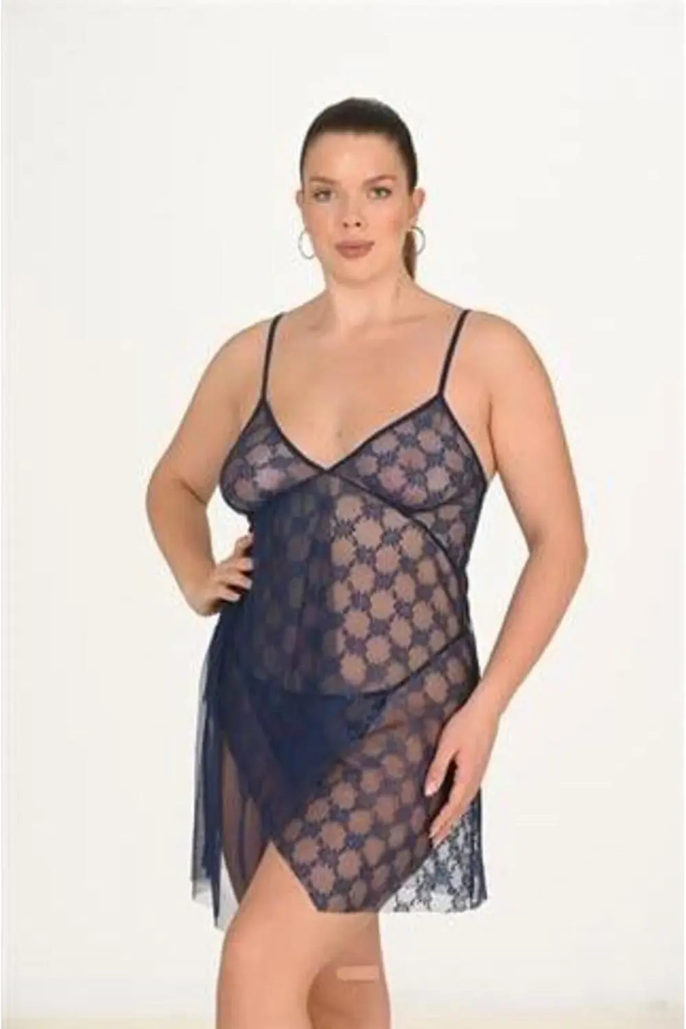 Arias Closet Büyük Beden Lacivert Gecelik 3046