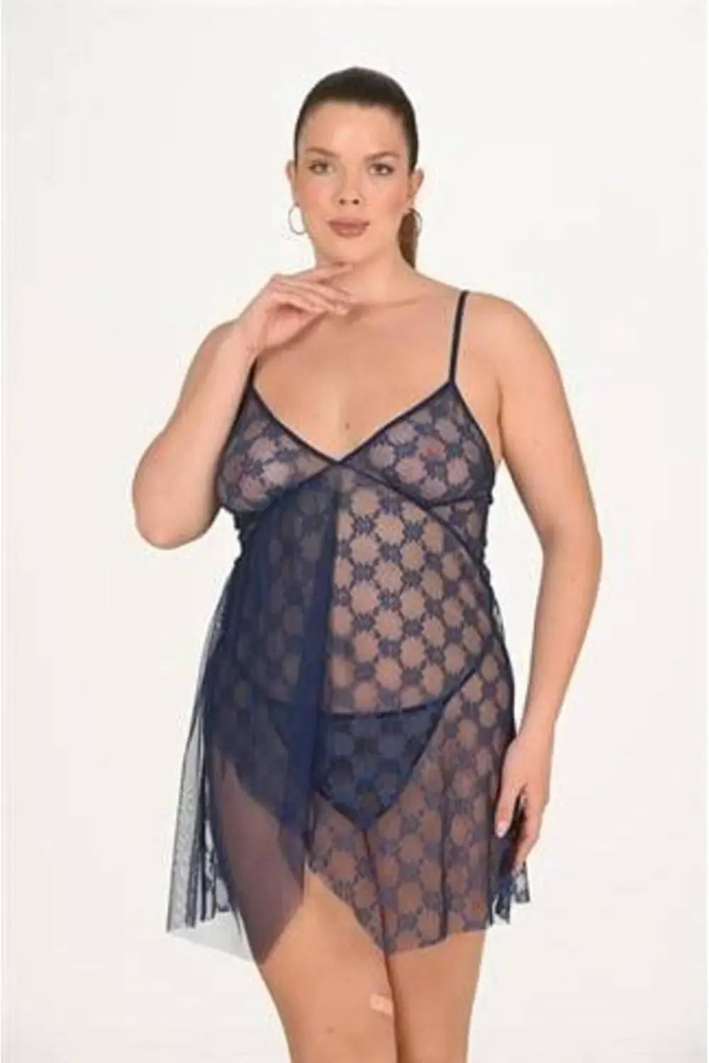 Arias Closet Büyük Beden Lacivert Gecelik 3046