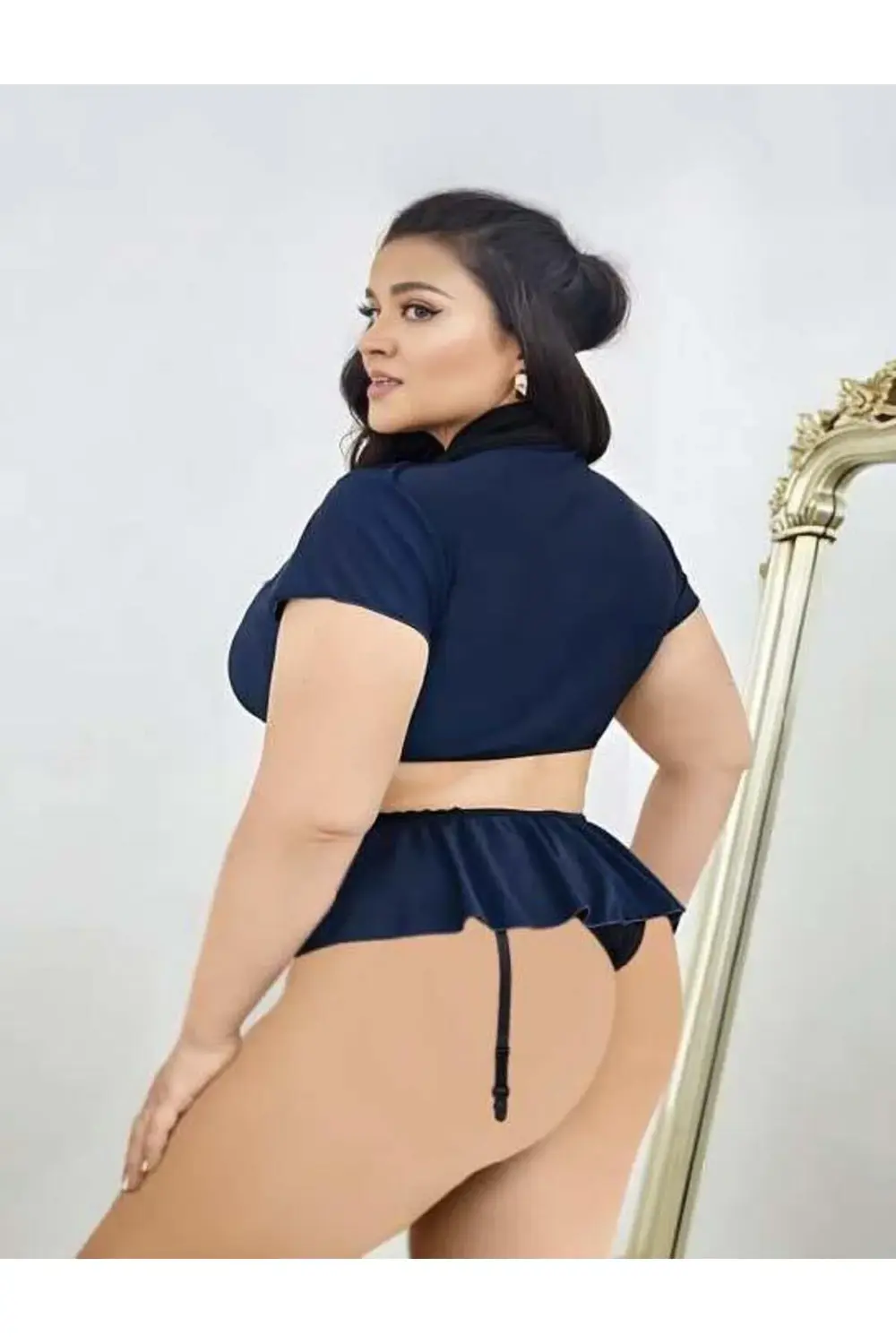 Arias Closet Büyük Beden Lacivert Göğüs Detay Büstiyerli Kravatlı